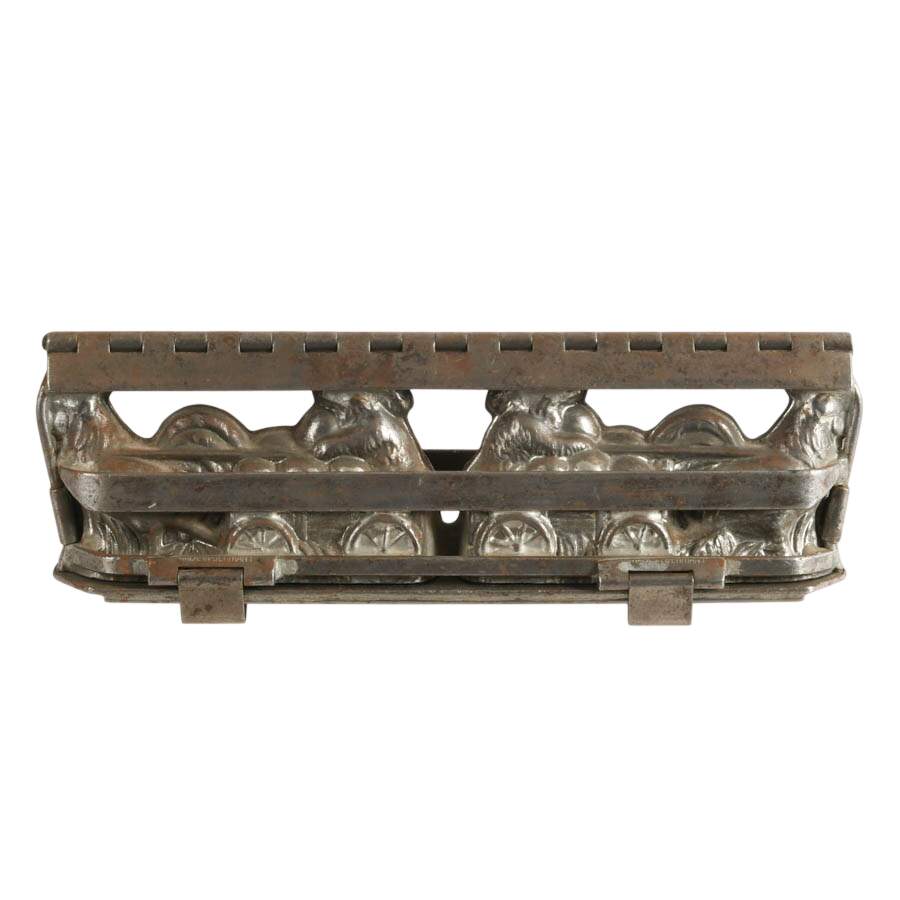 1930s Antique German Farmer with Wagon Chocolate Mold-3