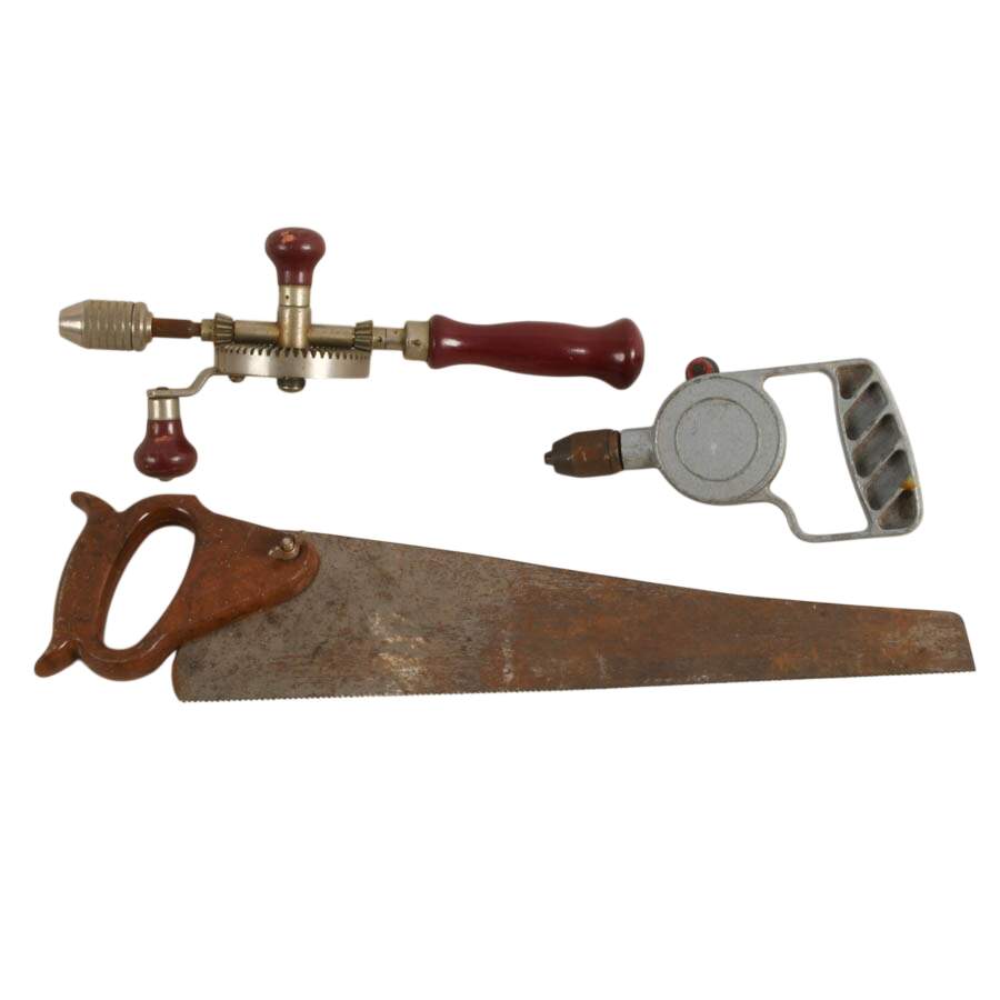 Three-Piece Mid-Century Modern Tools Including Stanley & Sears Hand Drills-10