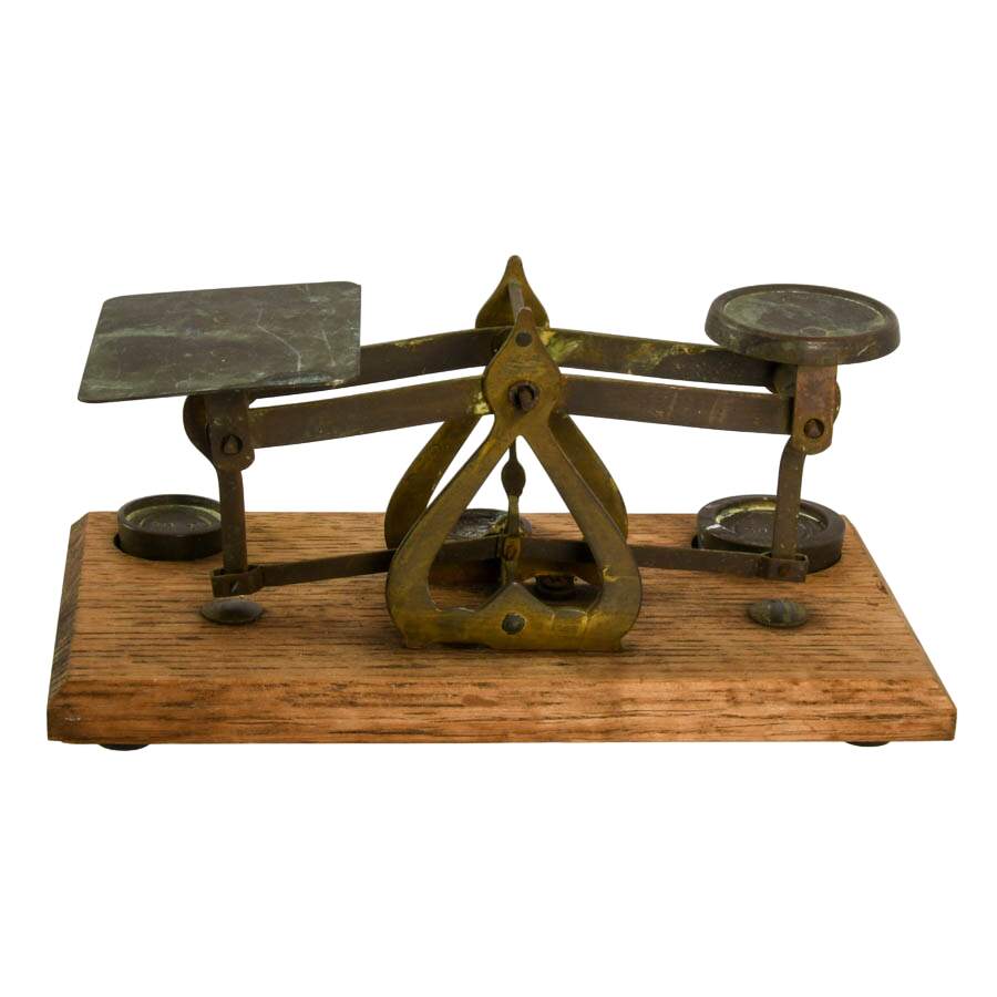 Antique English Warranted Accurate Brass and Wood Postal Scale-5