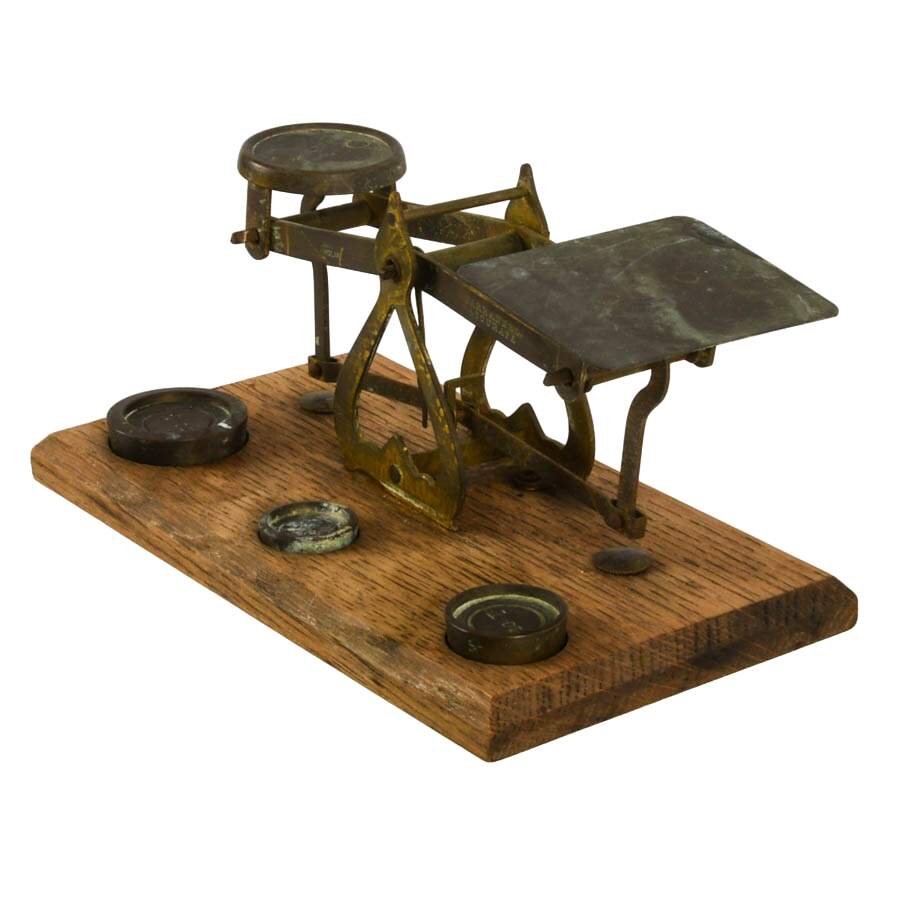 Antique English Warranted Accurate Brass and Wood Postal Scale-3