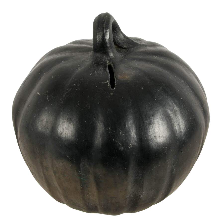 Mexican Folk-Art Barro Negro Pumpkin Piggy Bank-3
