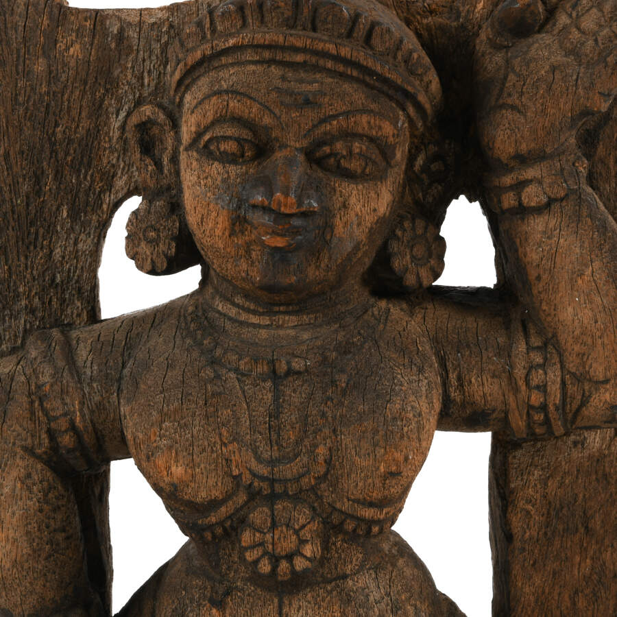 Antique Carved Wood Krishna Wall Plaque-5