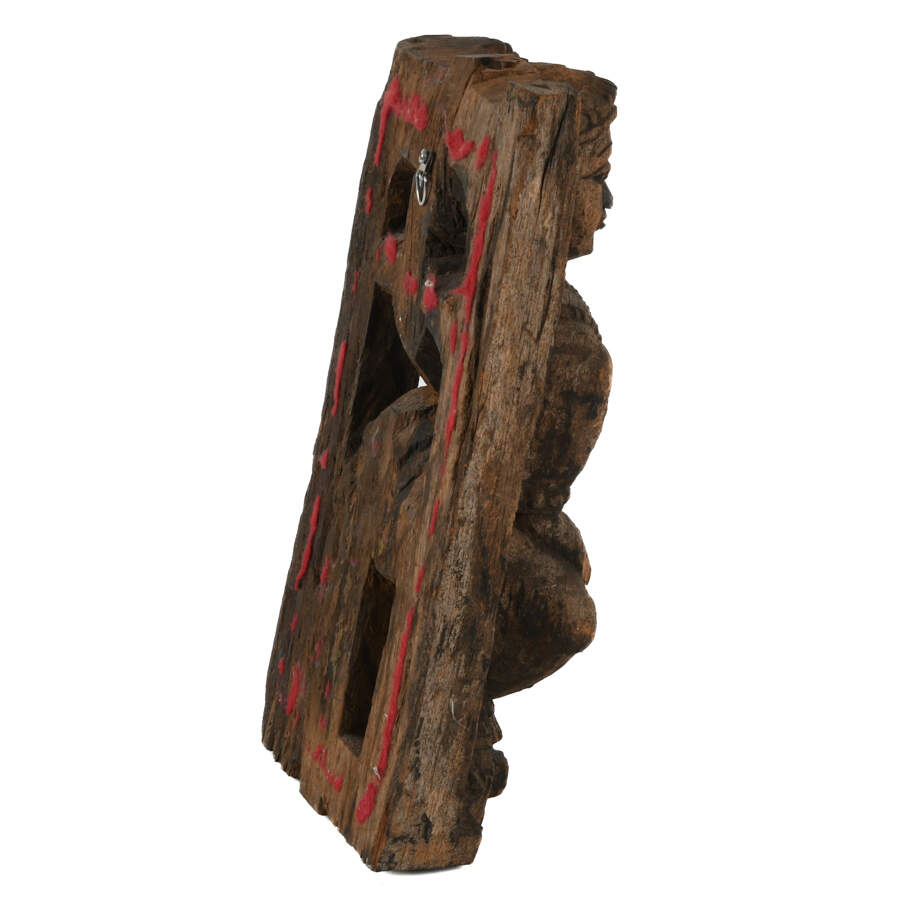 Antique Carved Wood Krishna Wall Plaque-4