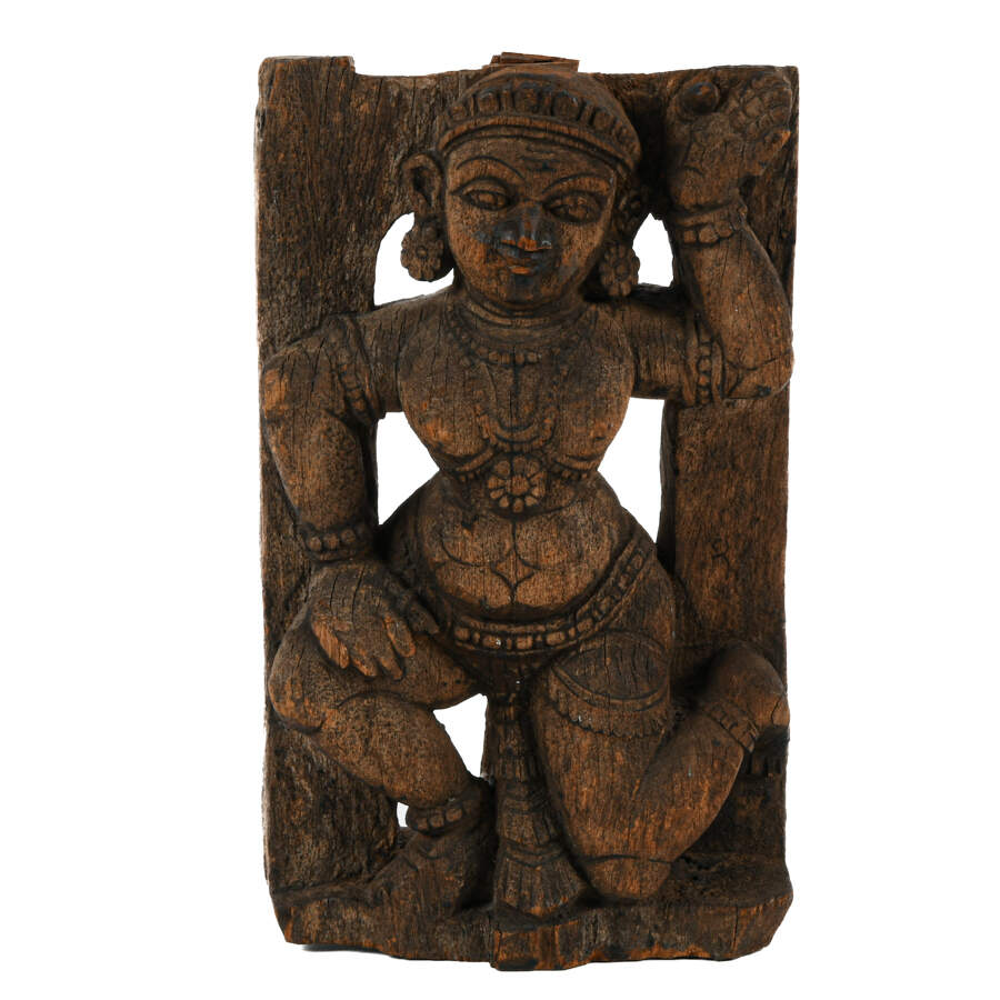 Antique Carved Wood Krishna Wall Plaque-1