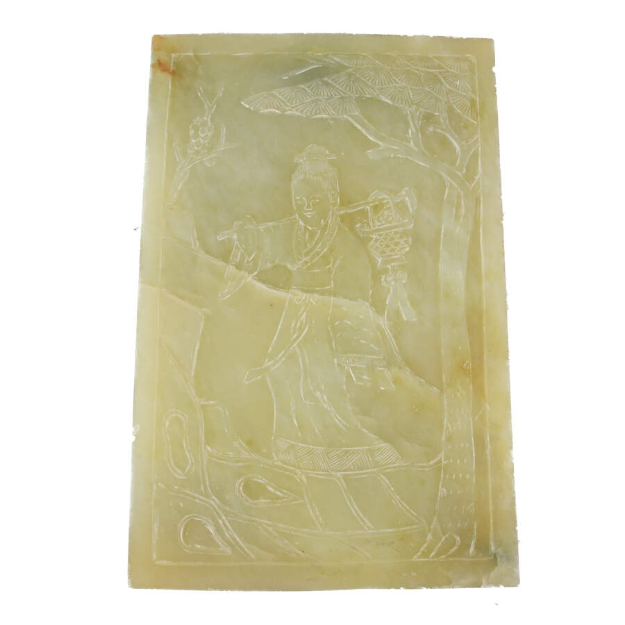Serpentine Jade Carved Guanyin Bodhisattva Tablet-4