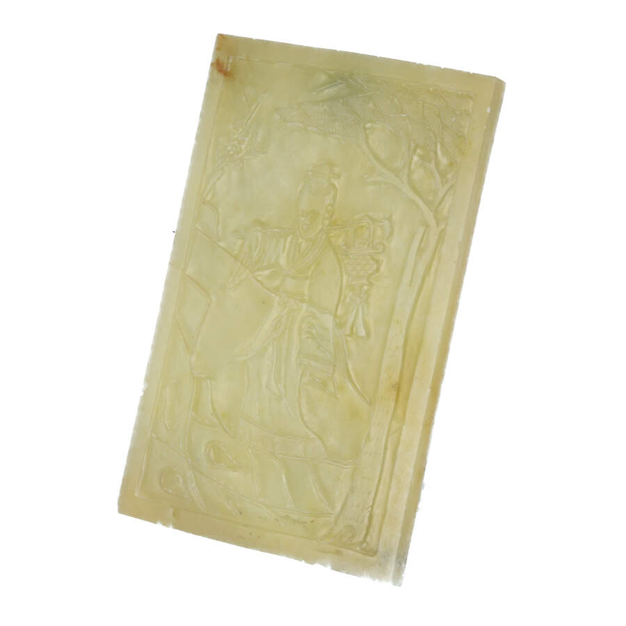 Serpentine Jade Carved Guanyin Bodhisattva Tablet-3