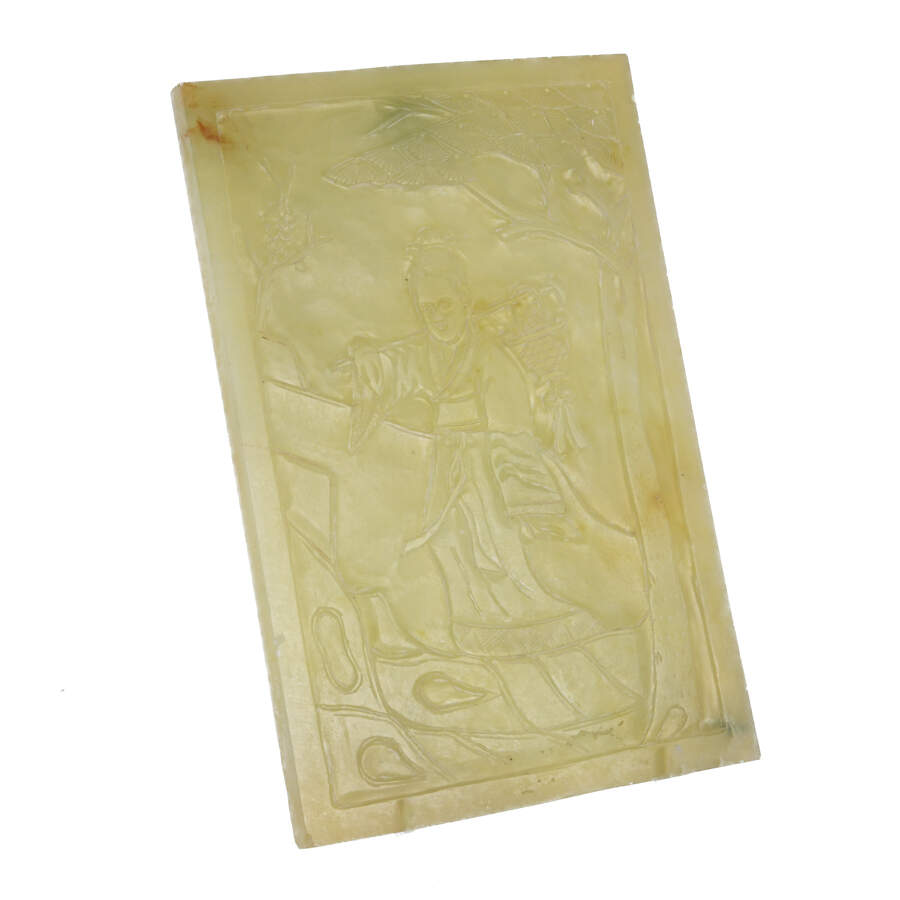 Serpentine Jade Carved Guanyin Bodhisattva Tablet-2