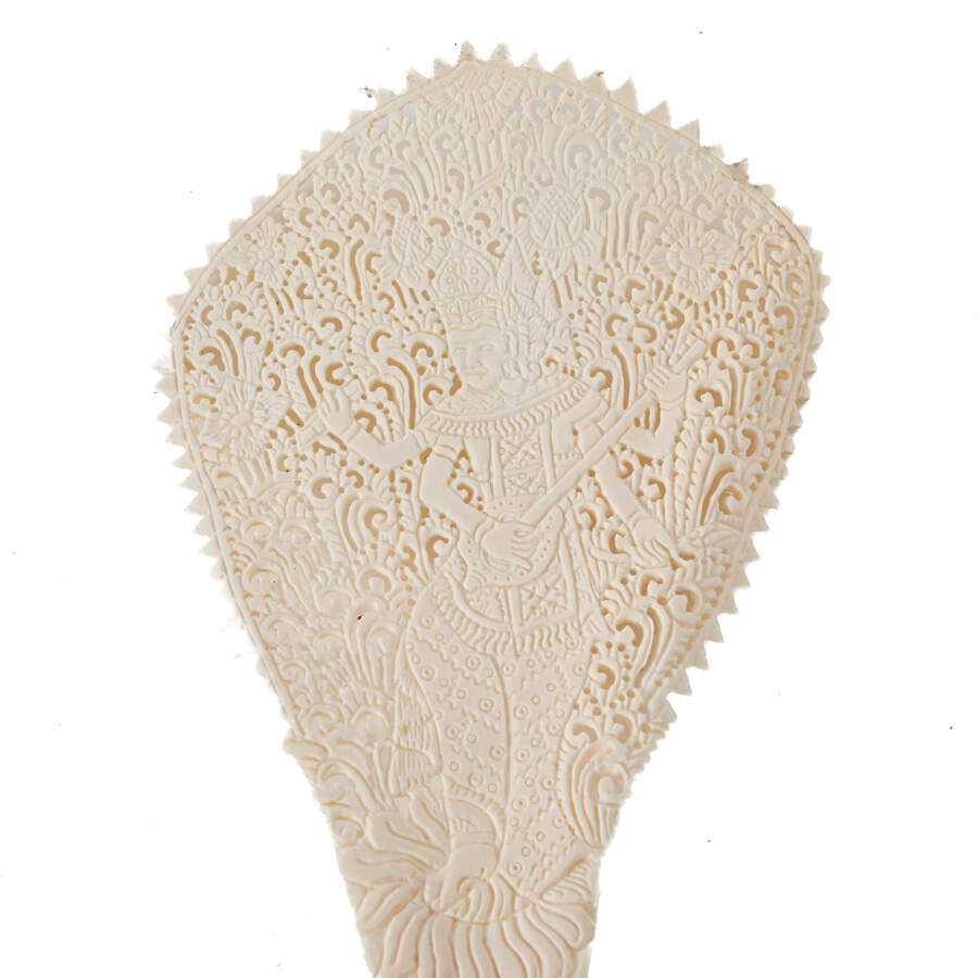Bone Carved Indonesian "Goddess of Knowledge" Figure Fan-4