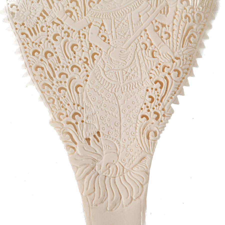 Bone Carved Indonesian "Goddess of Knowledge" Figure Fan-3