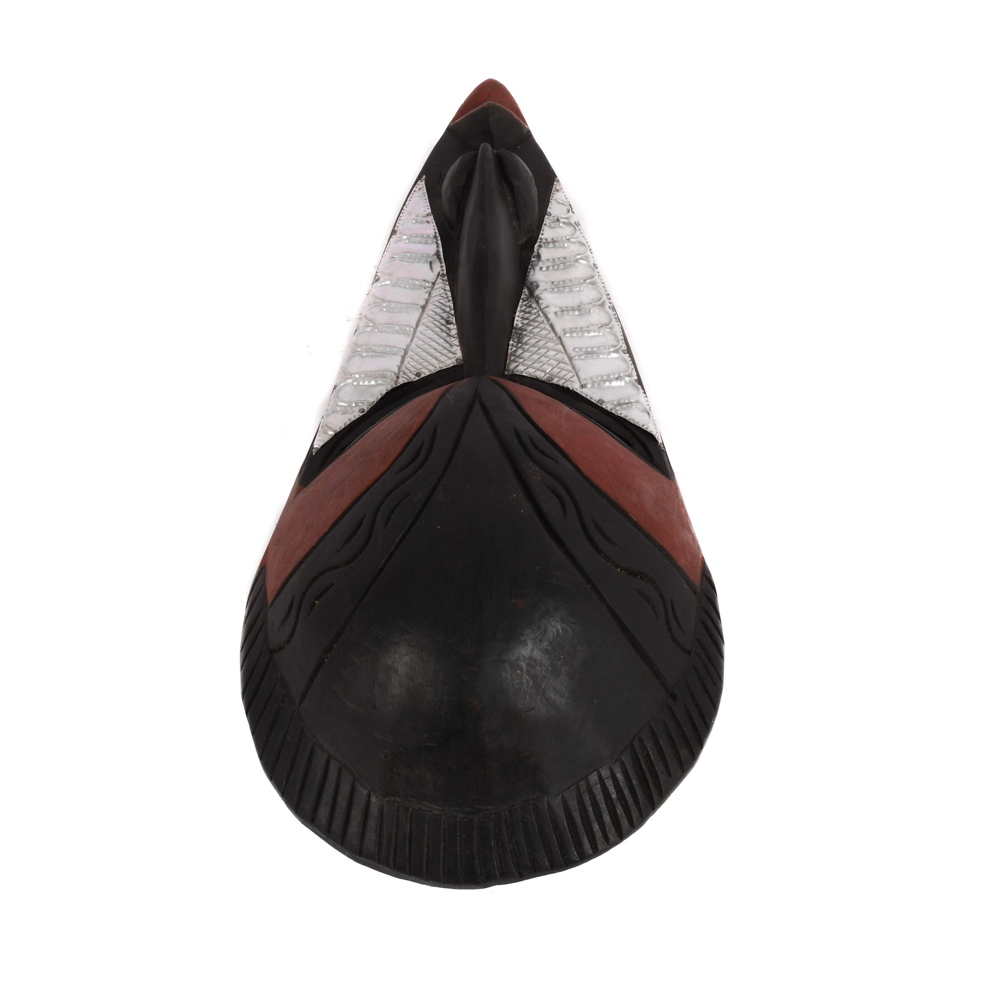 Ghanaian Hand-Carved Elongated Wood Mask with Tin Inset-5