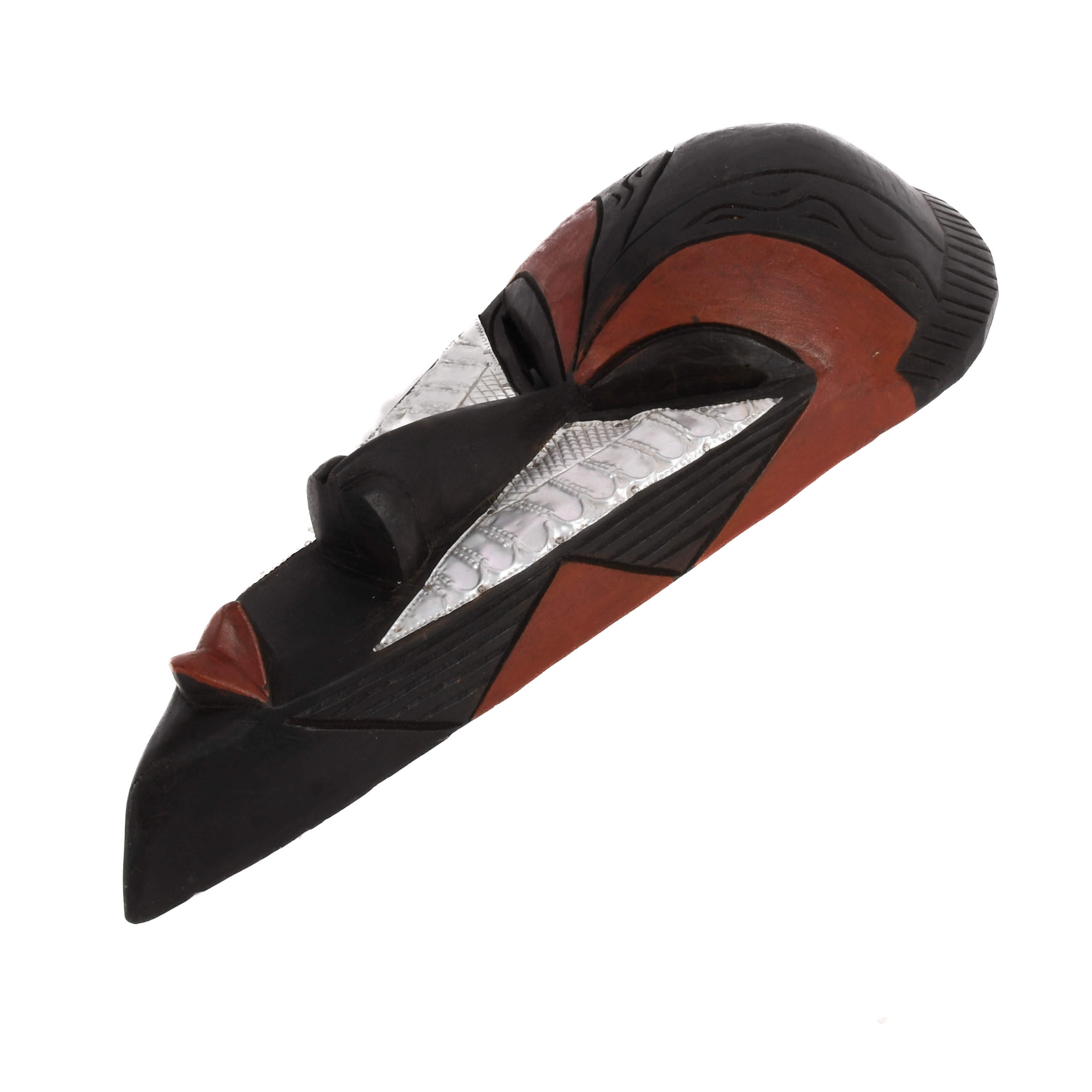 Ghanaian Hand-Carved Elongated Wood Mask with Tin Inset-4
