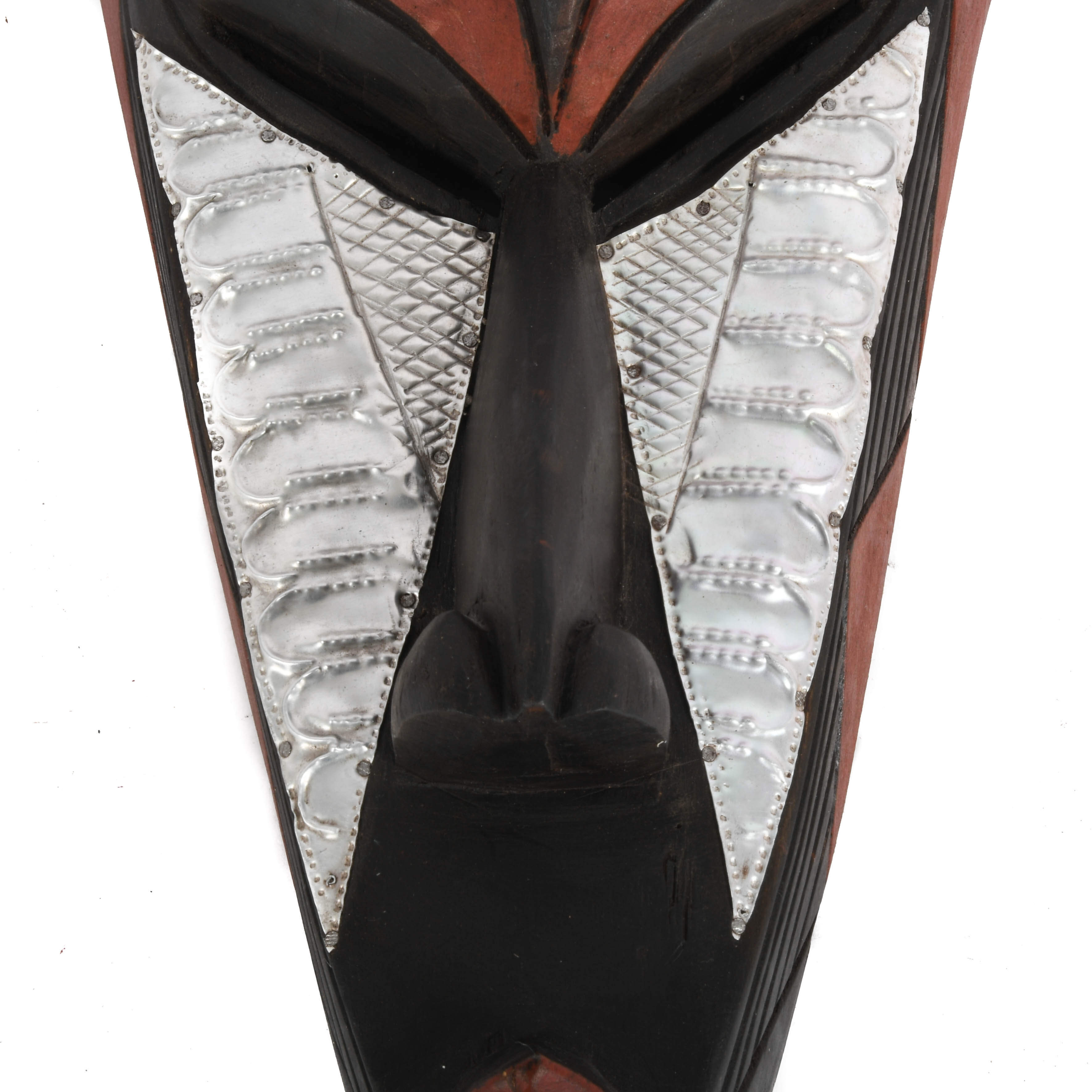 Ghanaian Hand-Carved Elongated Wood Mask with Tin Inset-3