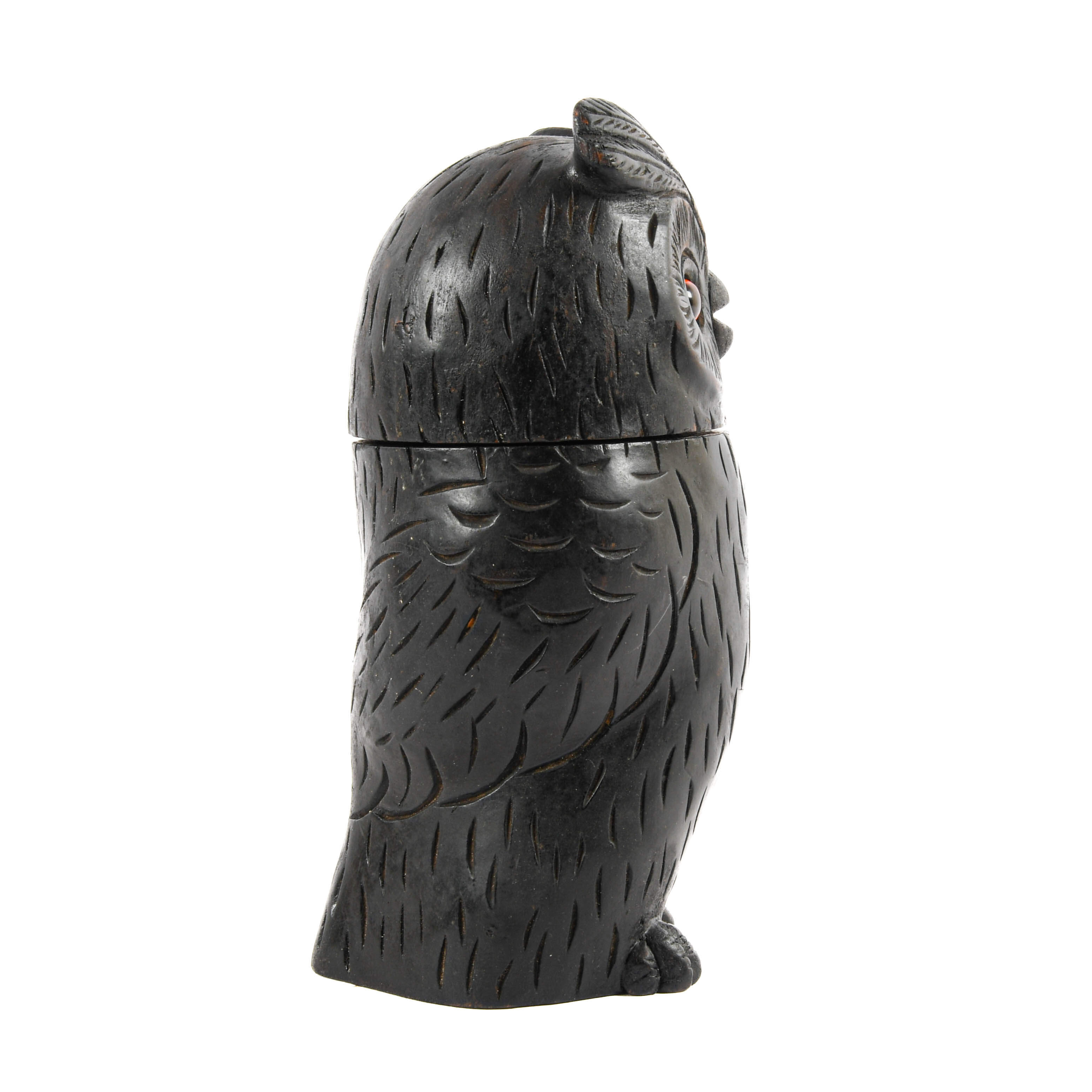 Antique Carved Wood Black Forest Owl Tobacco Jar-5