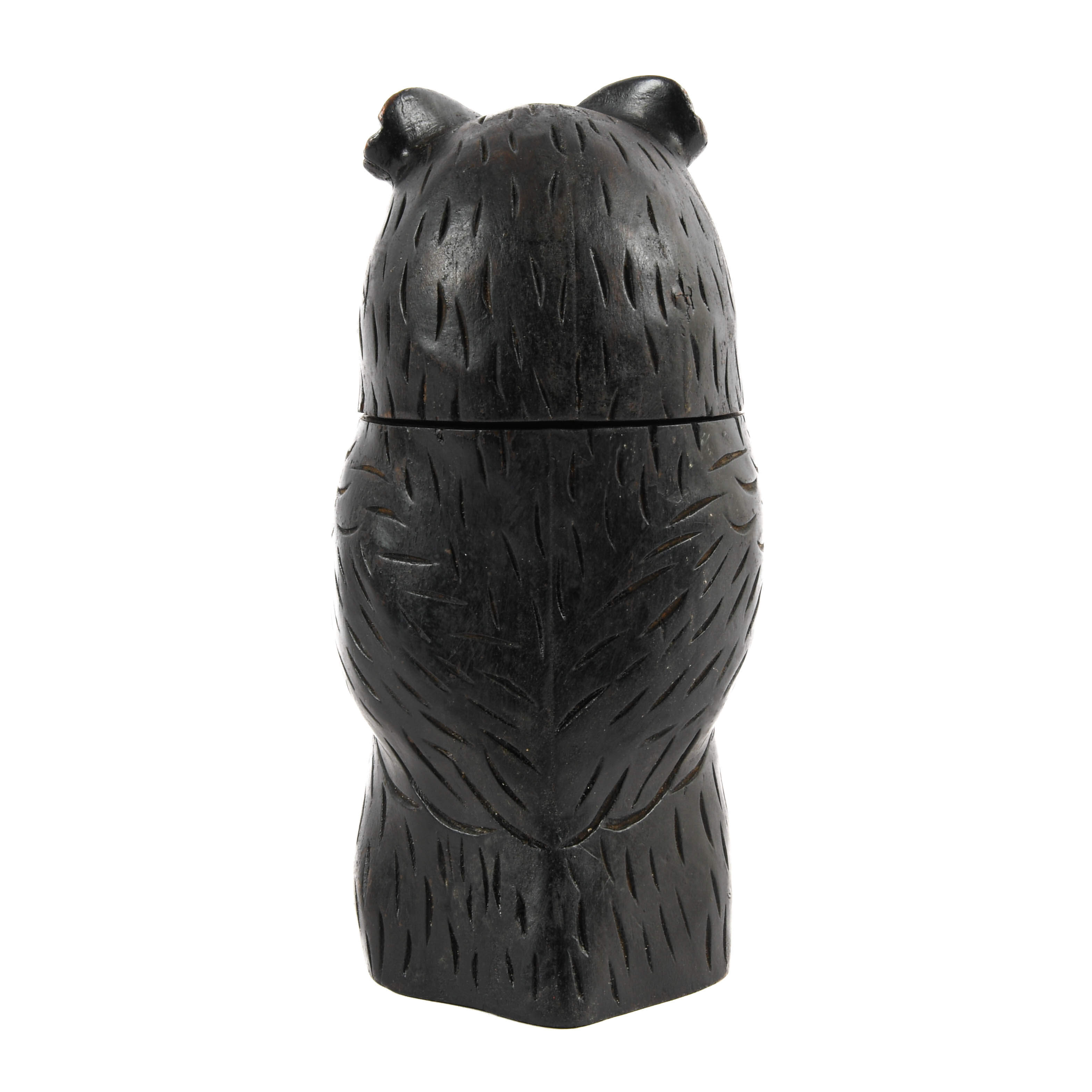 Antique Carved Wood Black Forest Owl Tobacco Jar-4
