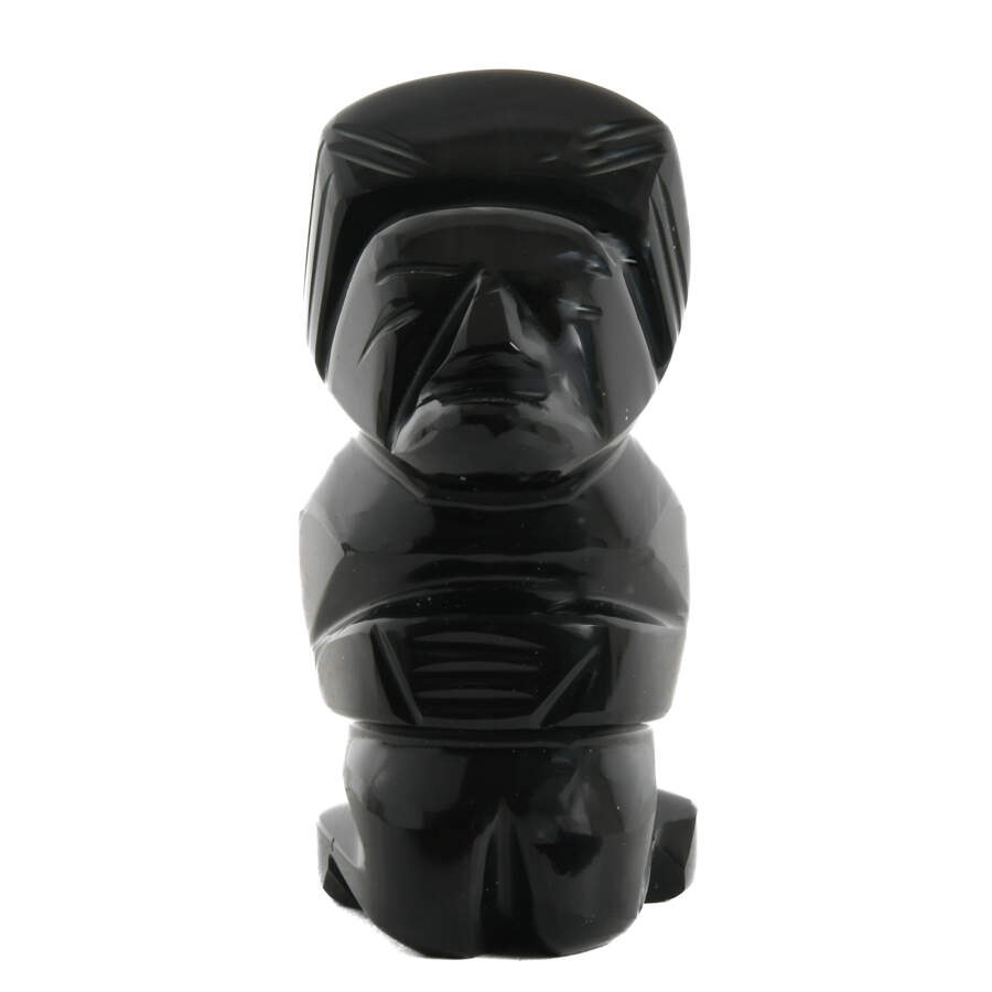 Carved Black Obsidian Warrior Idol Figure-1
