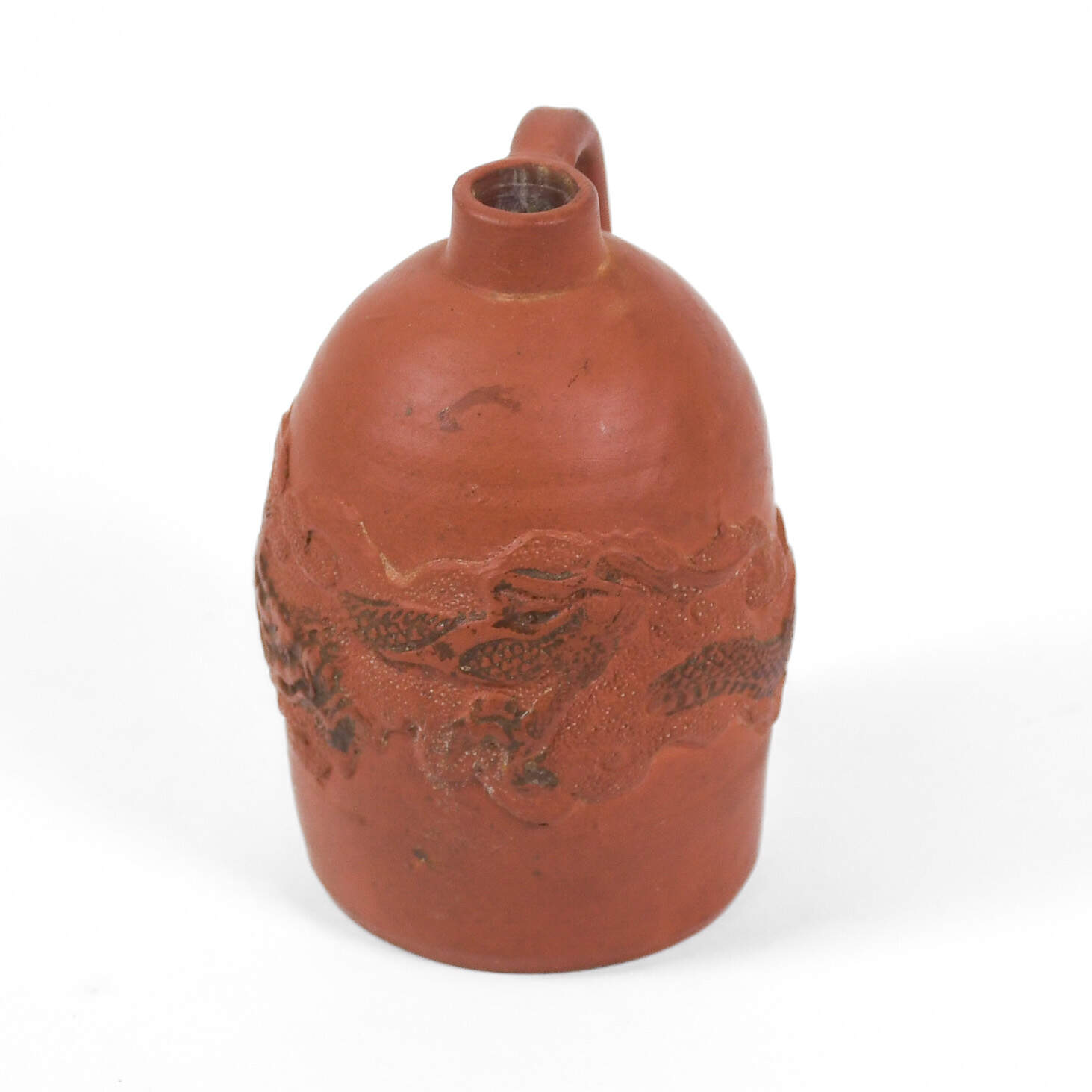 Antique 3 Piece Set Arts and Crafts Tokoname Japan Dragon Red Clay Jugs-8