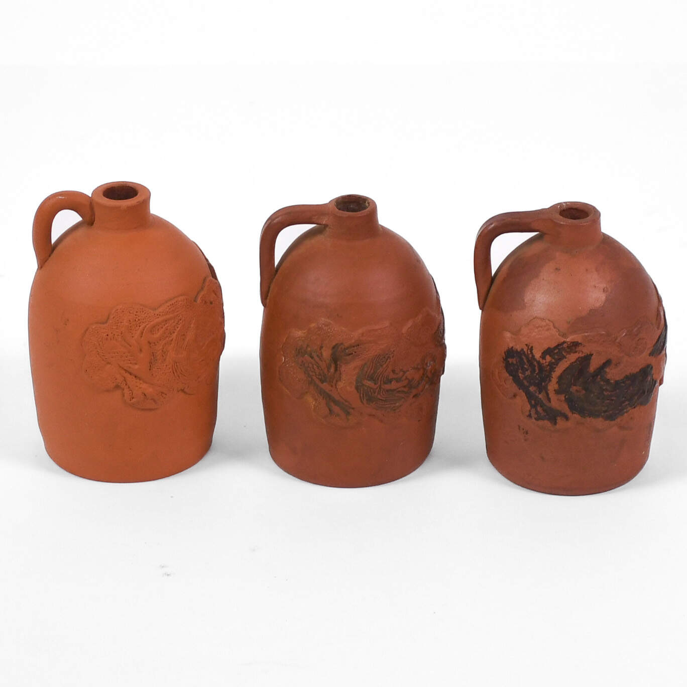 Antique 3 Piece Set Arts and Crafts Tokoname Japan Dragon Red Clay Jugs-3
