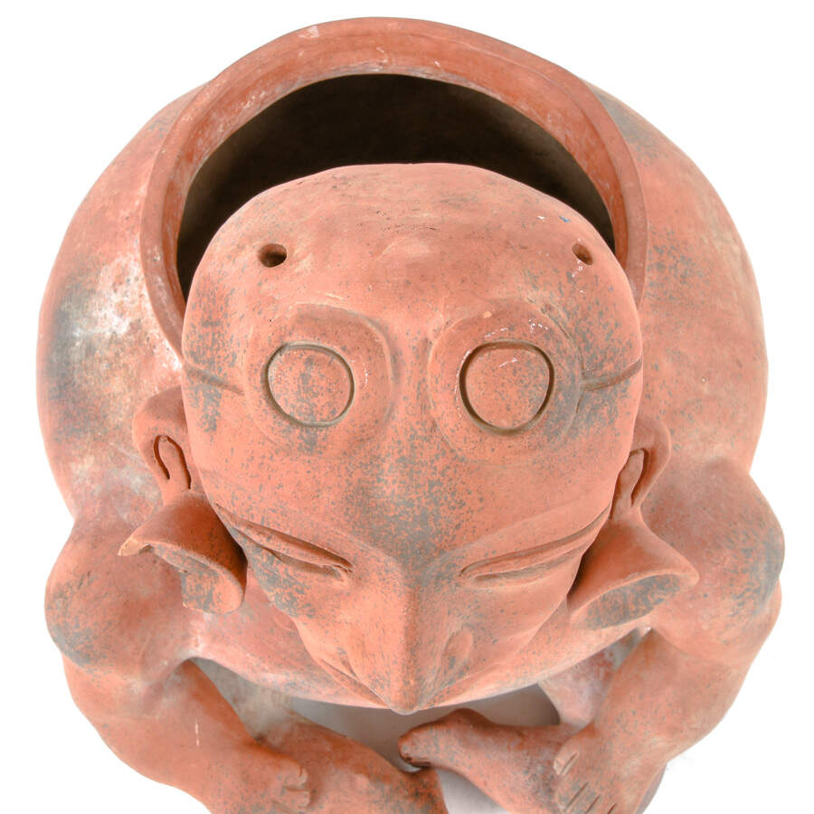 Antique Figural Huehuetéotl Red Earthenware Effigy Vessel-10