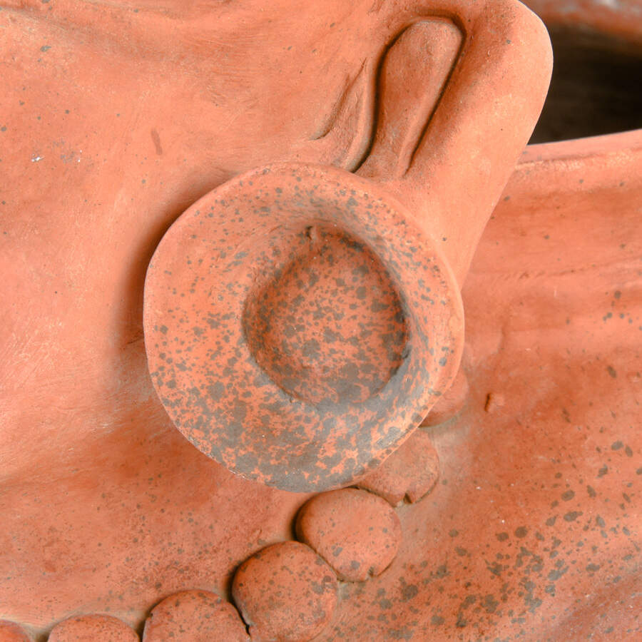 Antique Figural Huehuetéotl Red Earthenware Effigy Vessel-9