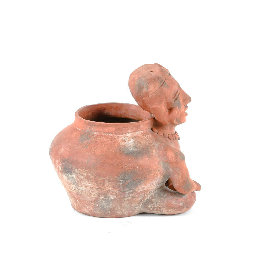 Antique Figural Huehuetéotl Red Earthenware Effigy Vessel-4