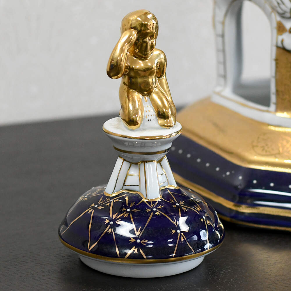 L. F. Limoges PRC "The Lover's Crowned" Cobalt & Gilt Porcelain Lidded Urn-9