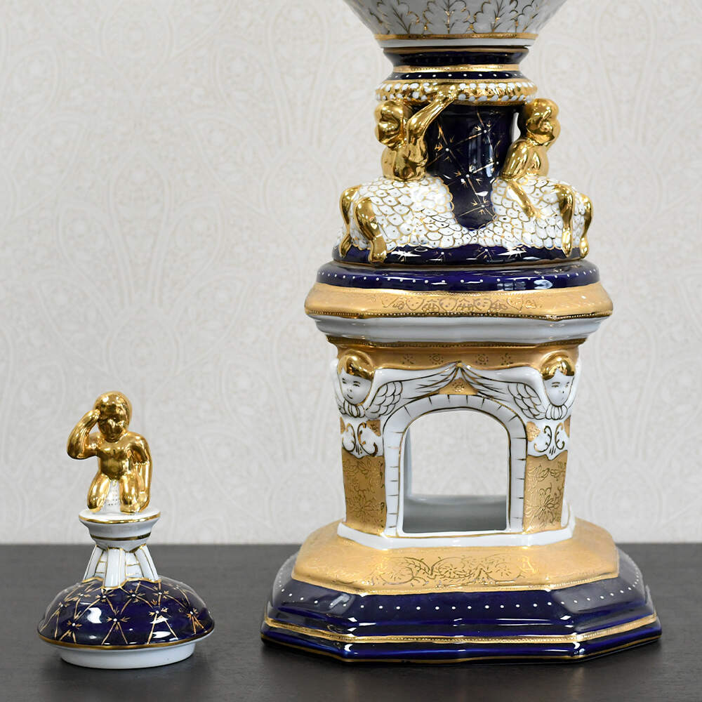 L. F. Limoges PRC "The Lover's Crowned" Cobalt & Gilt Porcelain Lidded Urn-8