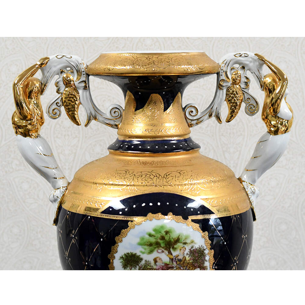 L. F. Limoges PRC "The Lover's Crowned" Cobalt & Gilt Porcelain Lidded Urn-6