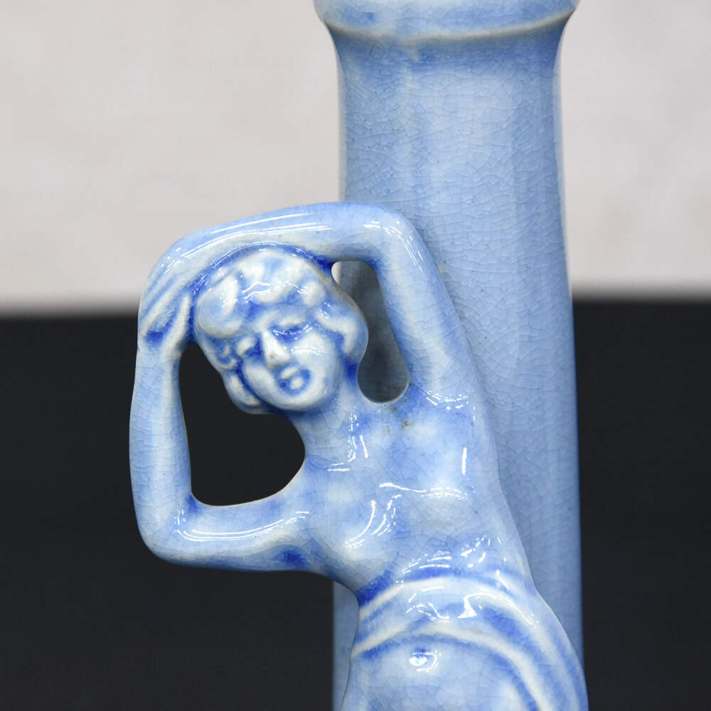 Art Deco Cornflower Blue Dancing Nymphs Porcelain Vases-7