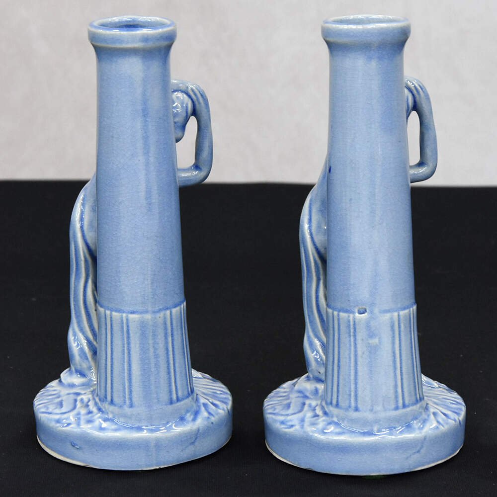 Art Deco Cornflower Blue Dancing Nymphs Porcelain Vases-4