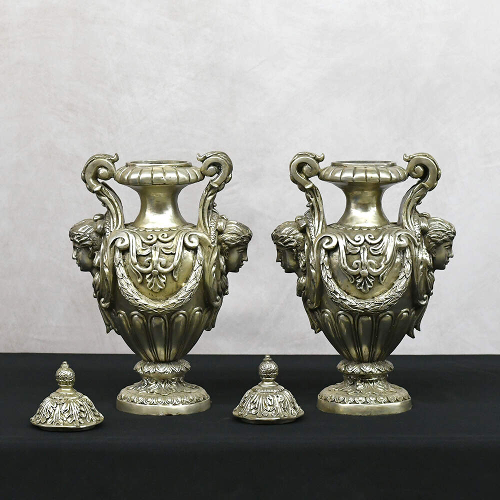 Neoclassical Maiden's Visage Covered Urns-2