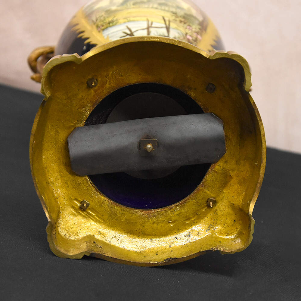 Antique Sèvres-Style Hand-Painted Lovers View Urn on Bronze Base-8