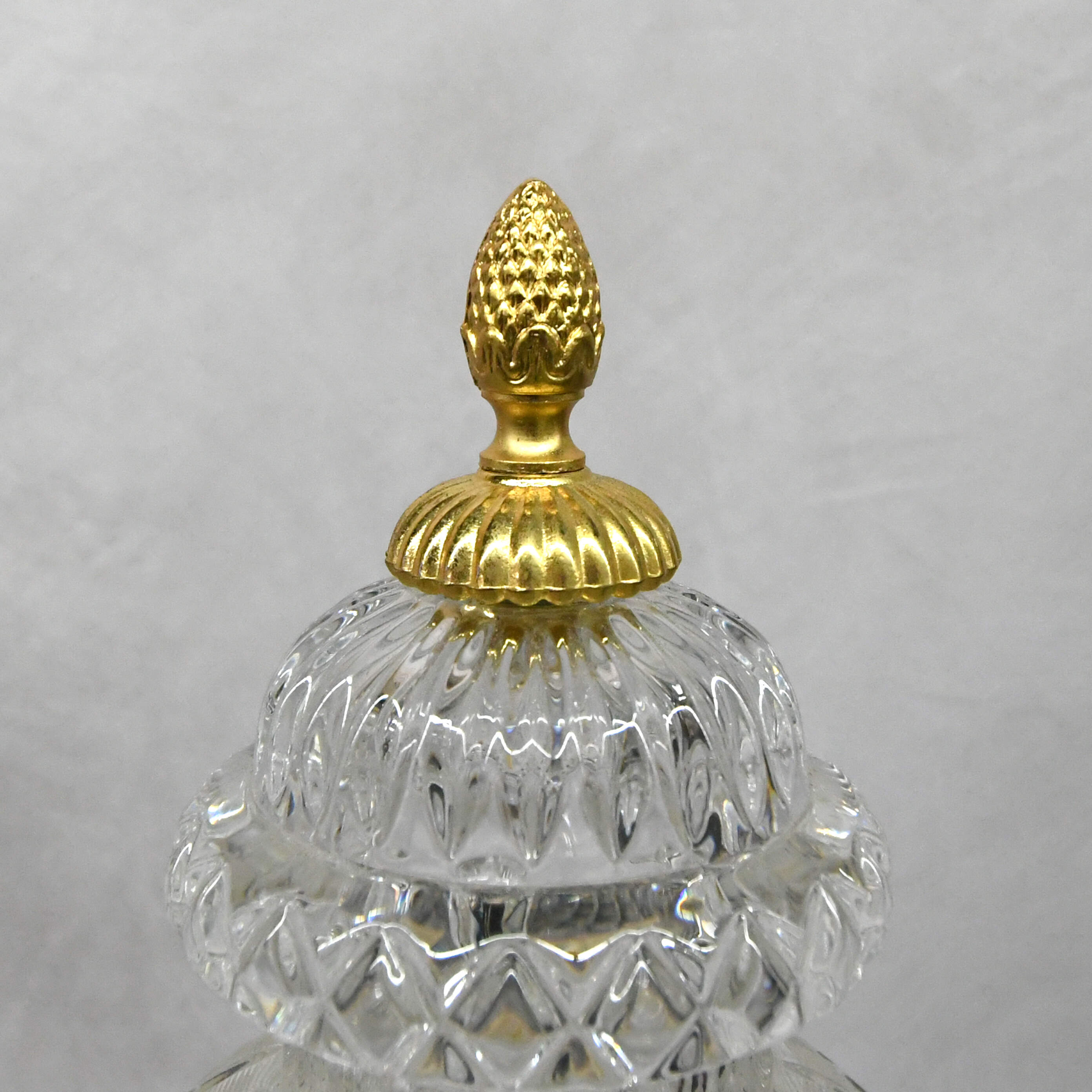 Pair of Molded Frosted Glass Lidded Urns on Gold Footed Bases-4