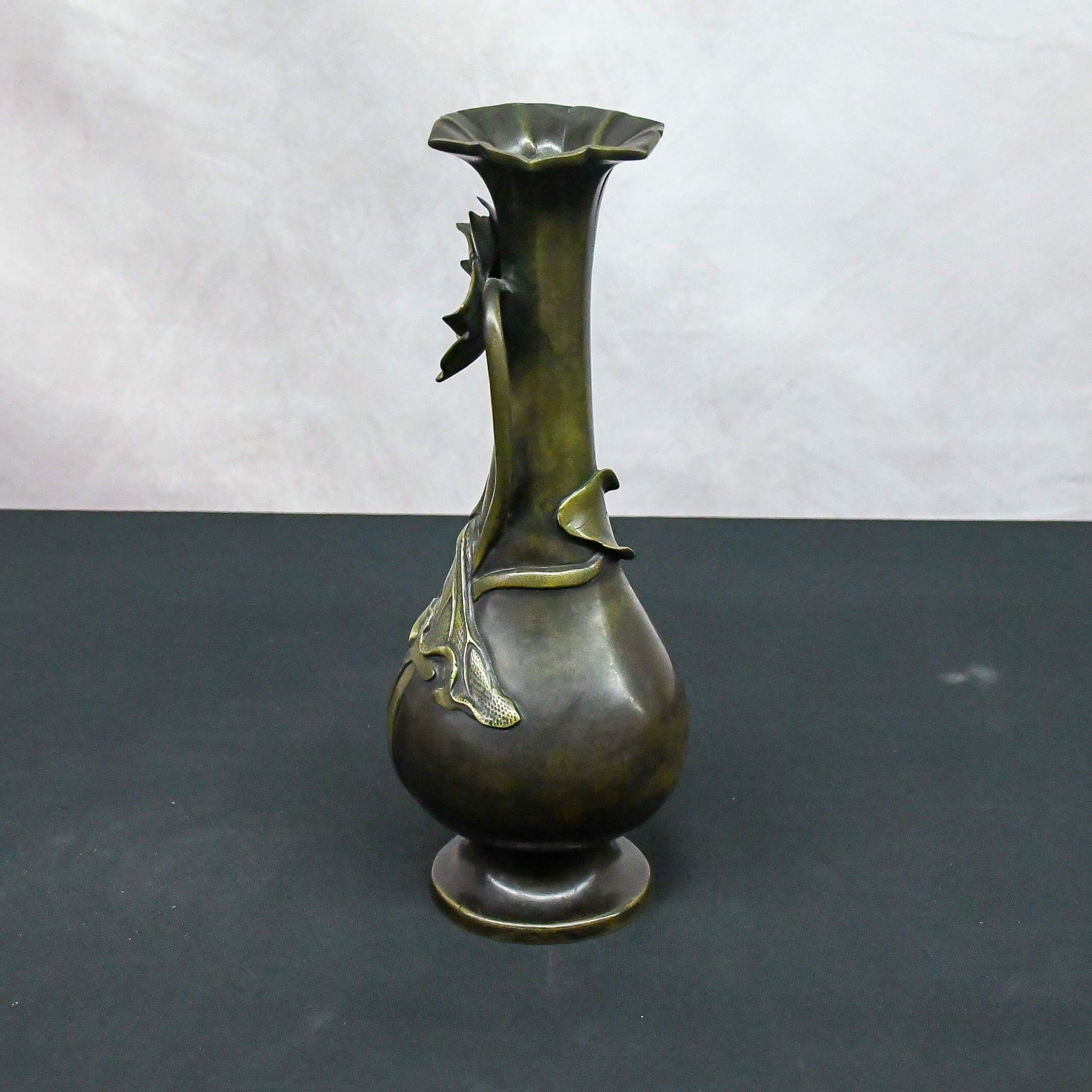 Bronze Japanese Meiji Period Vase with Lotus Motif-2