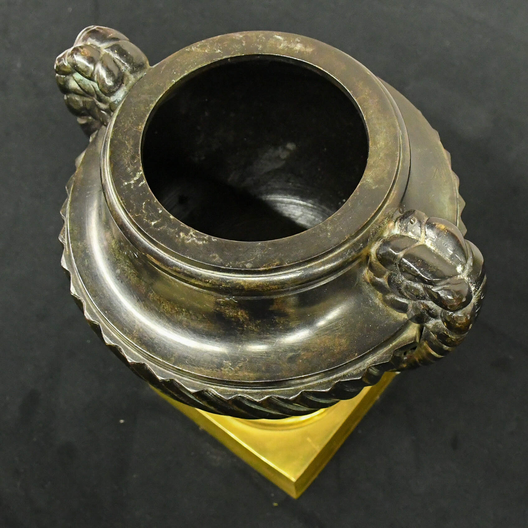 Classical Brass and Black Strigulated Covered Urn-9