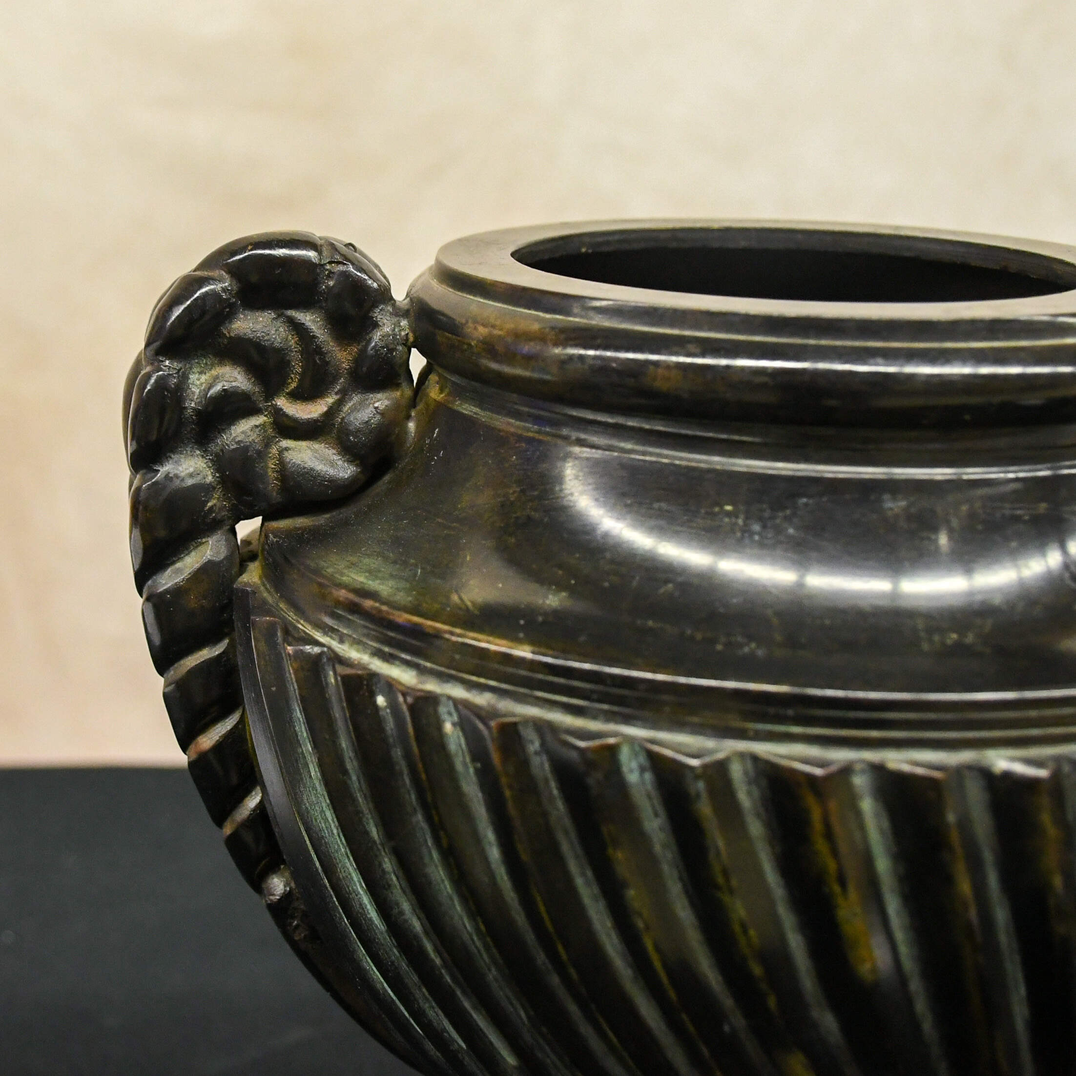 Classical Brass and Black Strigulated Covered Urn-8