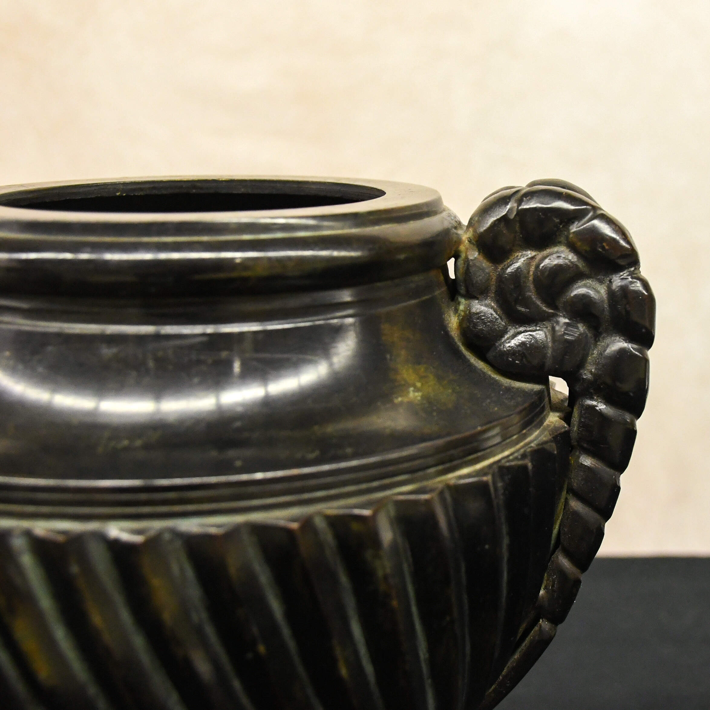 Classical Brass and Black Strigulated Covered Urn-7