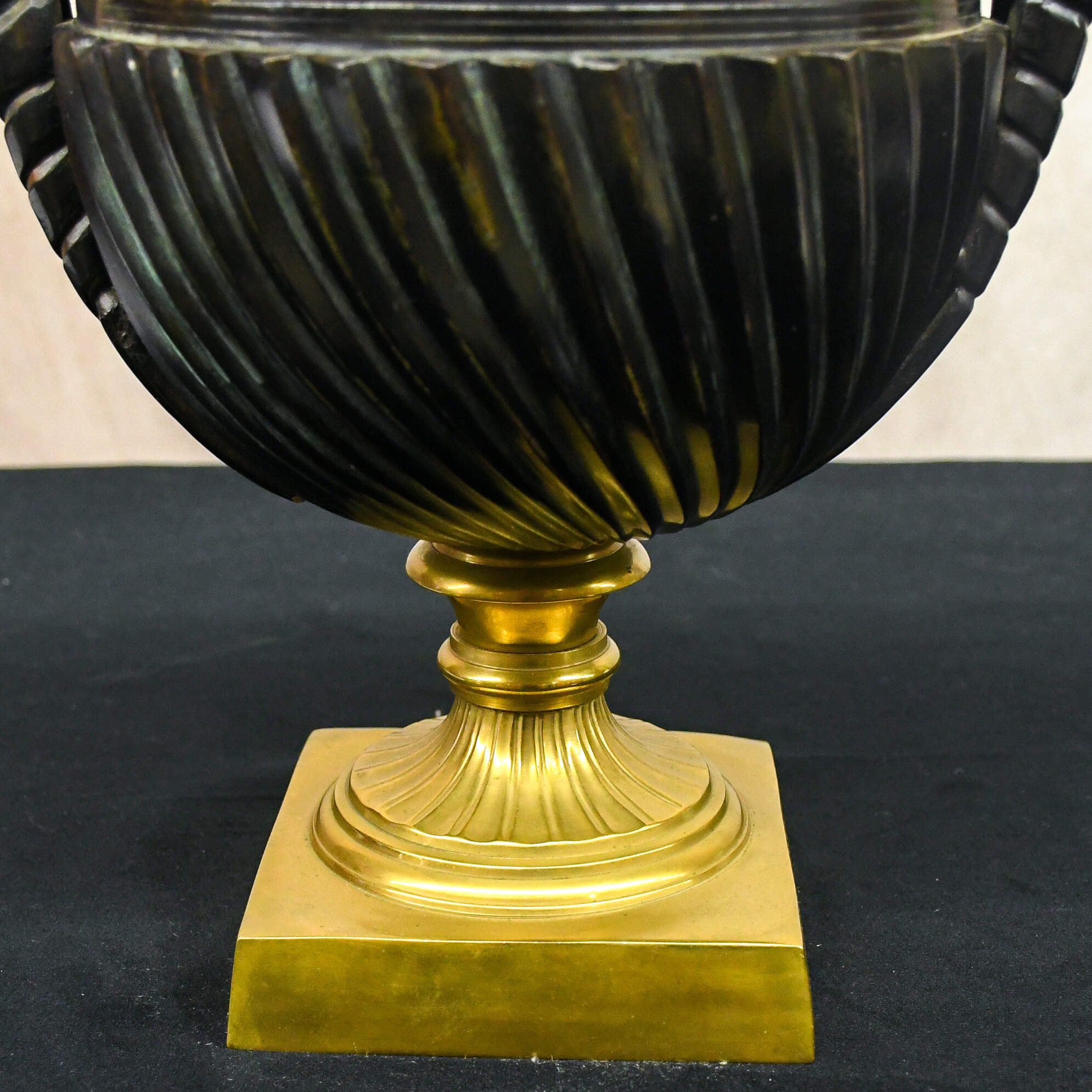 Classical Brass and Black Strigulated Covered Urn-6