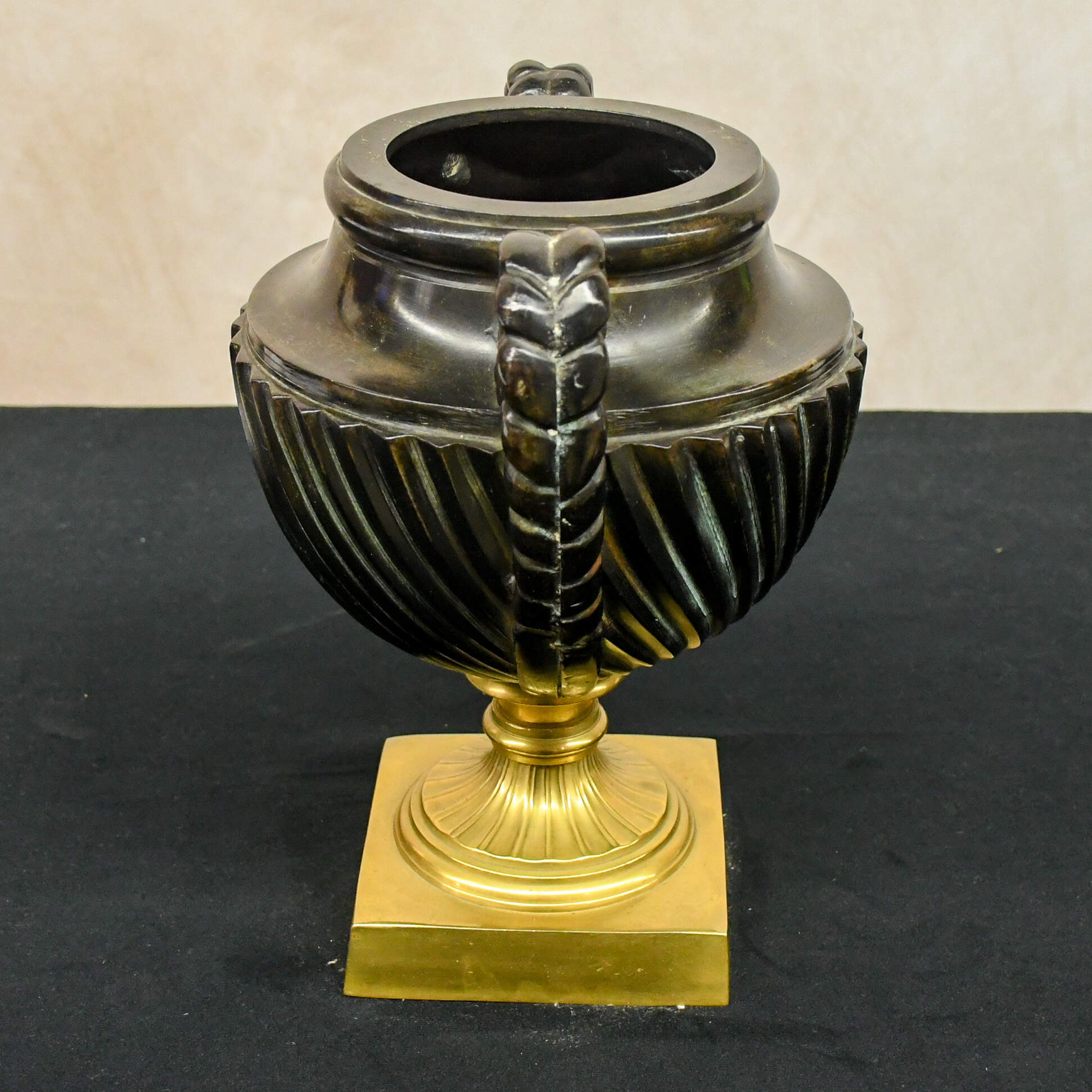 Classical Brass and Black Strigulated Covered Urn-4