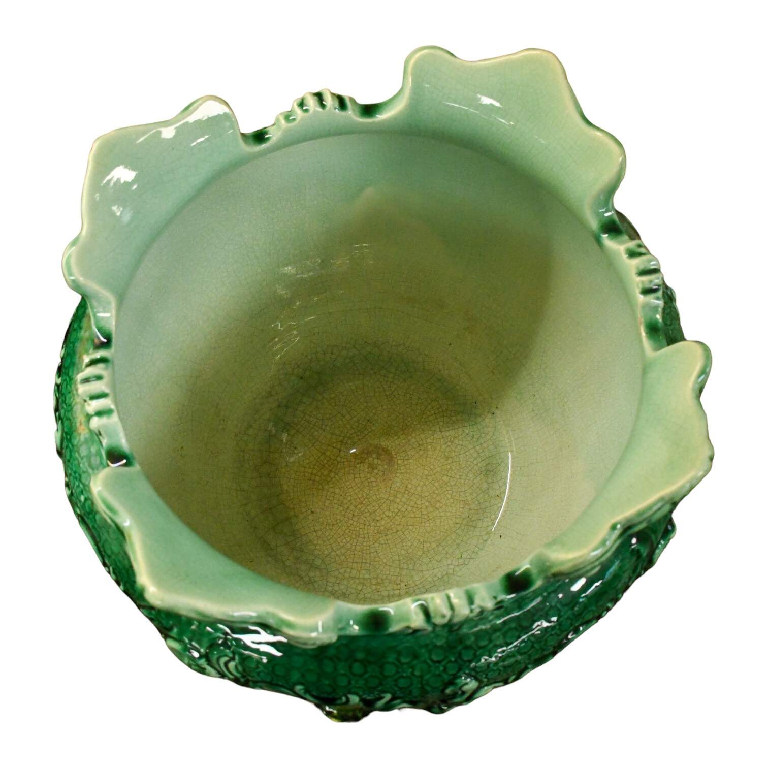 Antique Green Glazed Fern Jardinière and Pedestal Base-11
