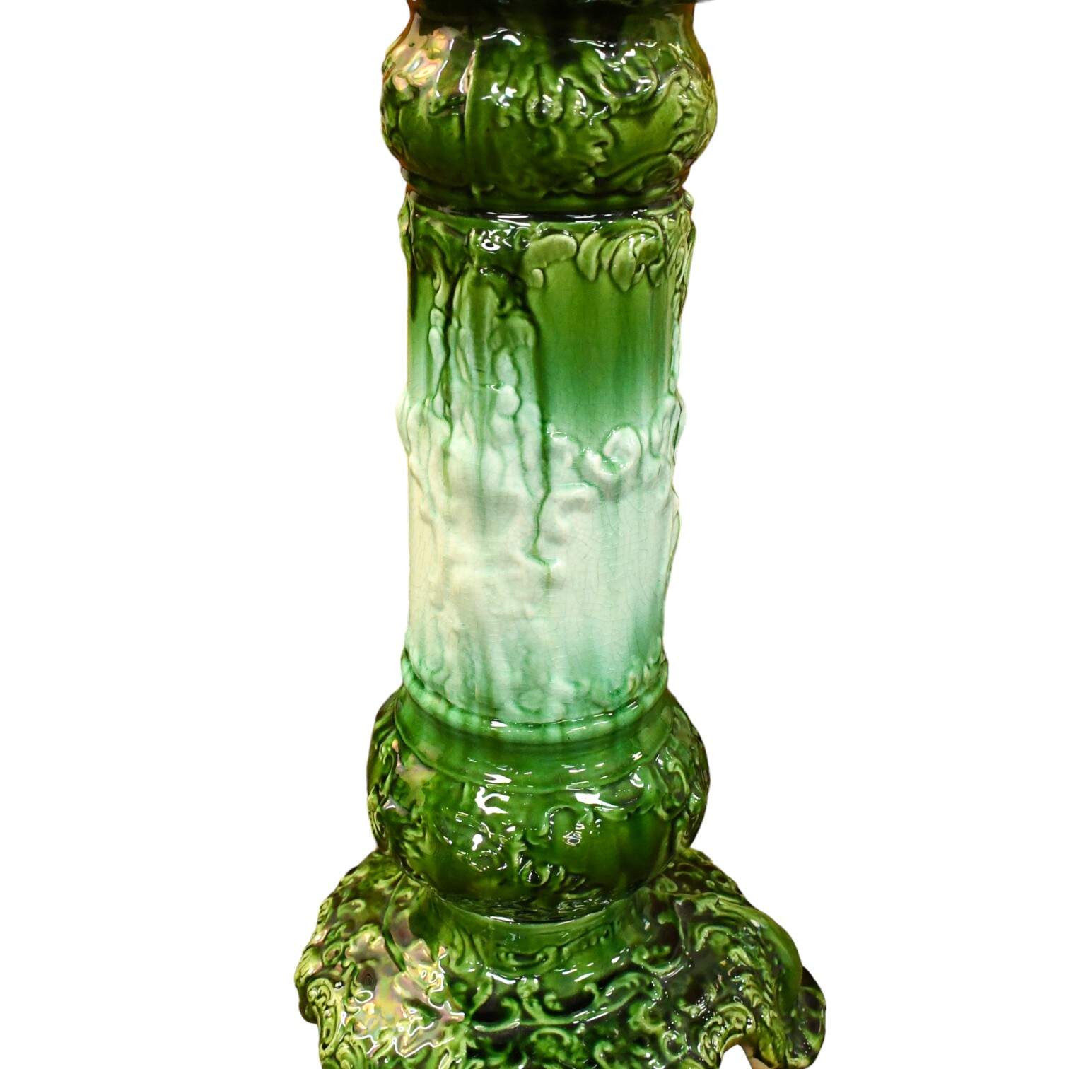 Antique Green Glazed Fern Jardinière and Pedestal Base-8