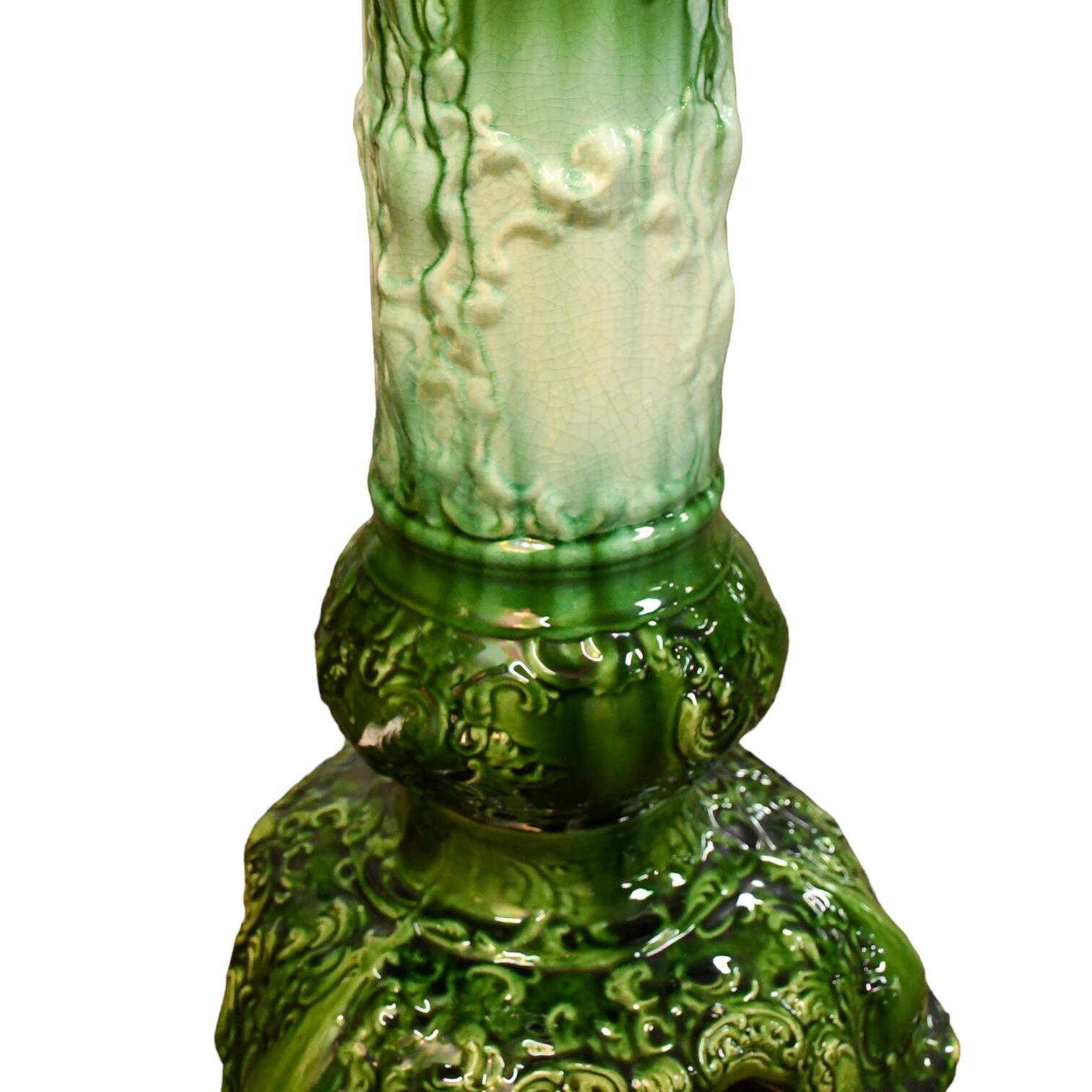 Antique Green Glazed Fern Jardinière and Pedestal Base-6