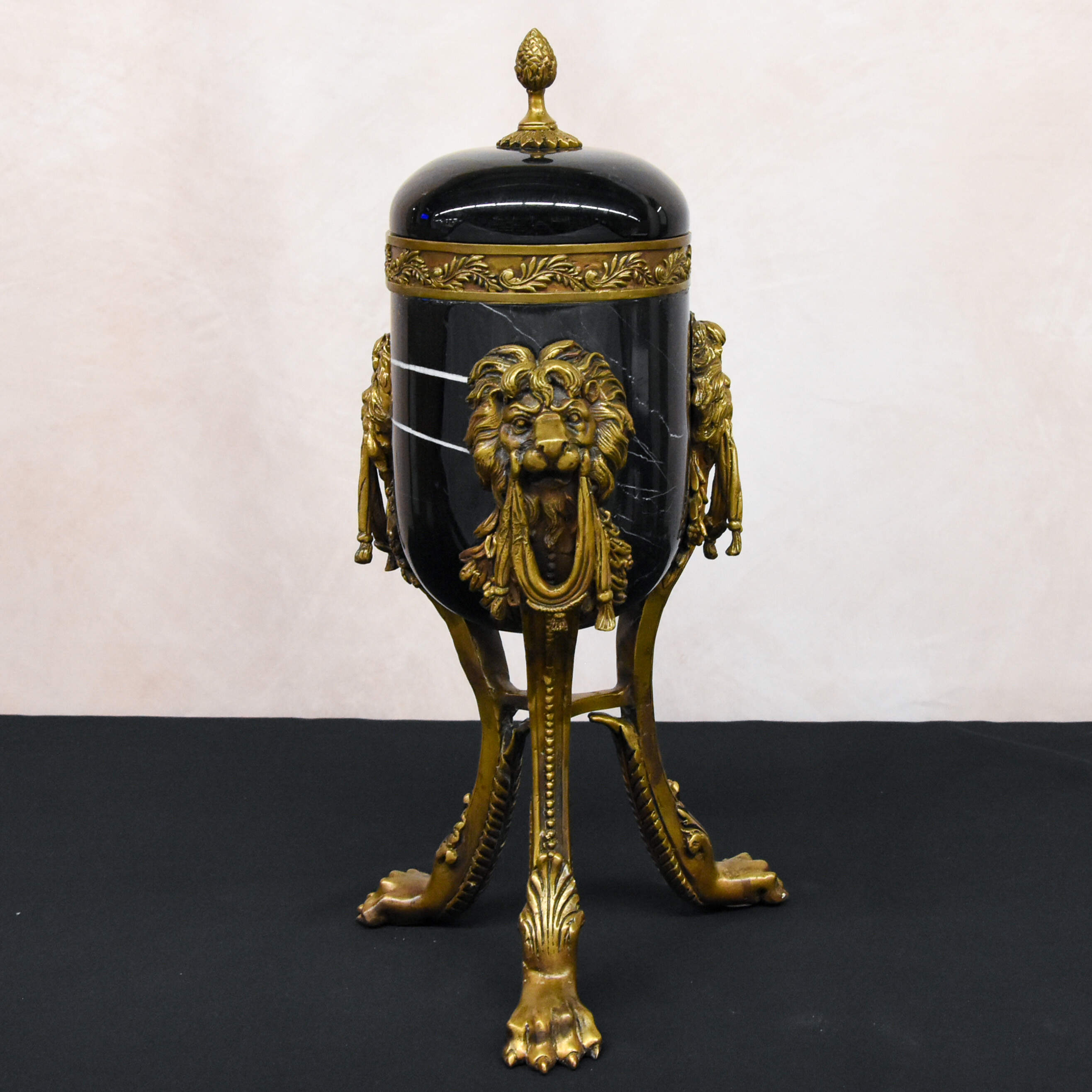 Bronze and Black Marble Lion Urn-2