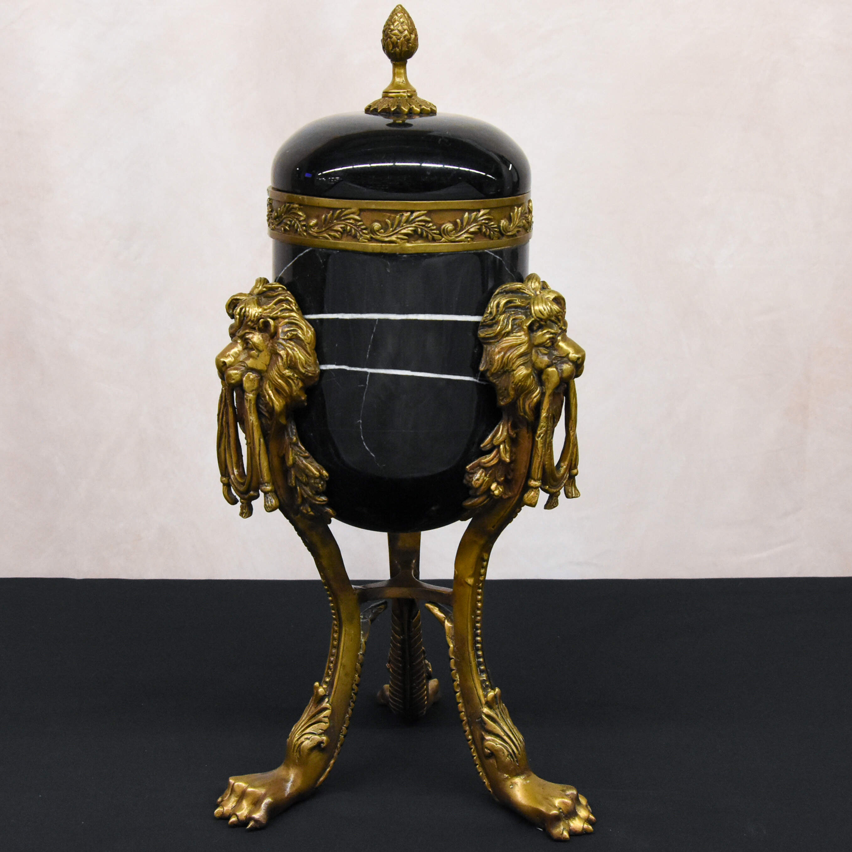 Bronze and Black Marble Lion Urn-1