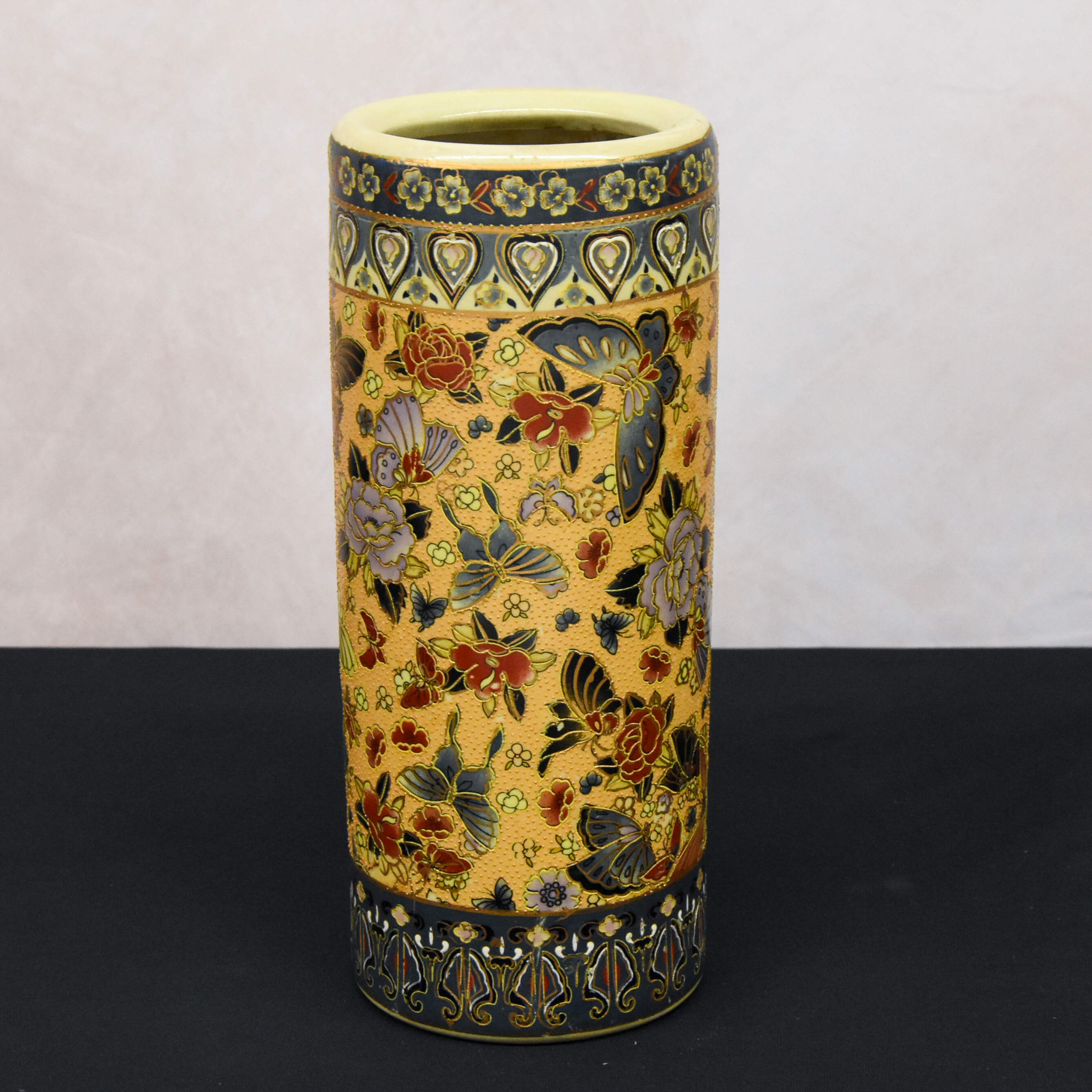 Chinese Cylindrical Butterflies and Flowers Vase-3