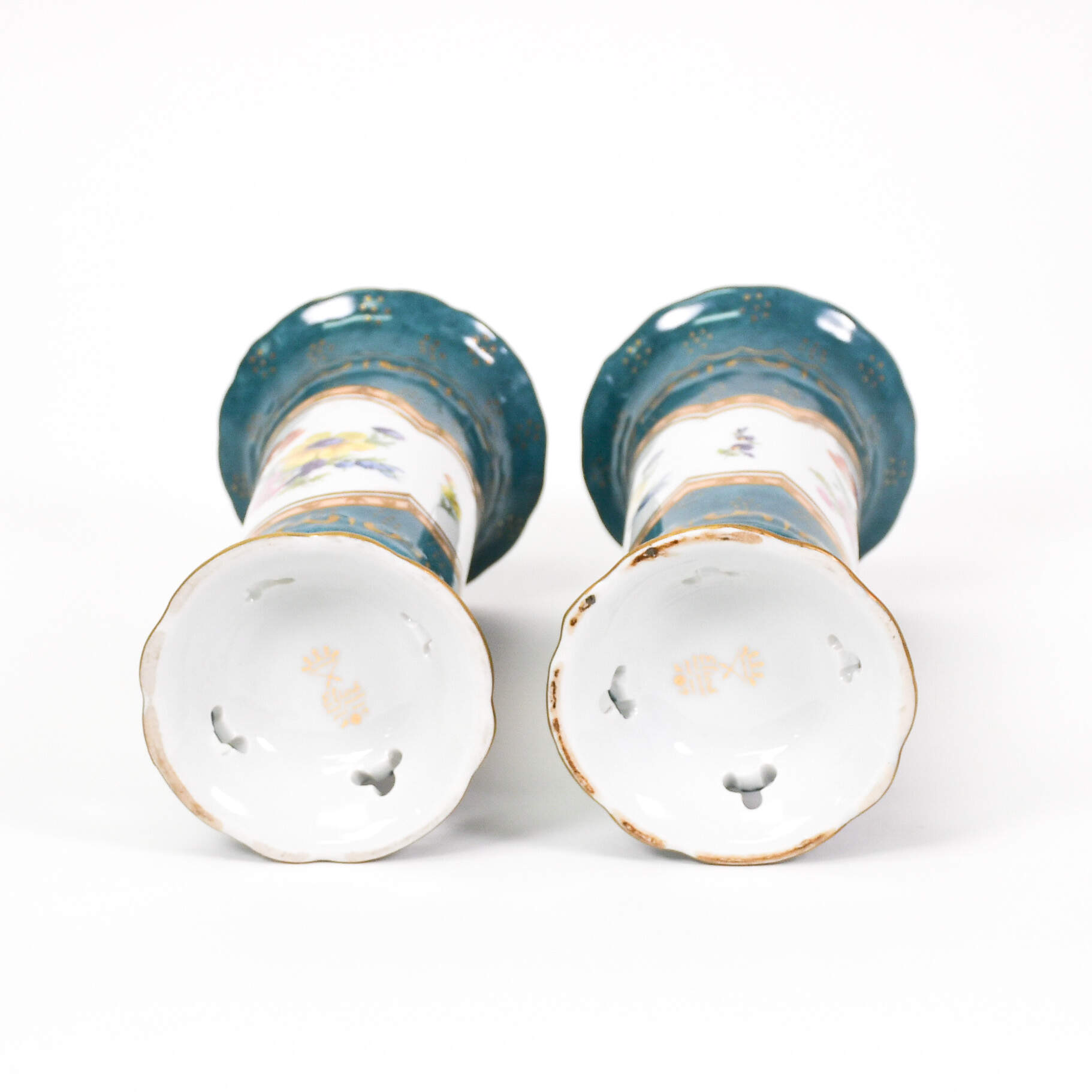 Antique Pair of Elios H.F. Peint Main Porcelain Floral Vases-5
