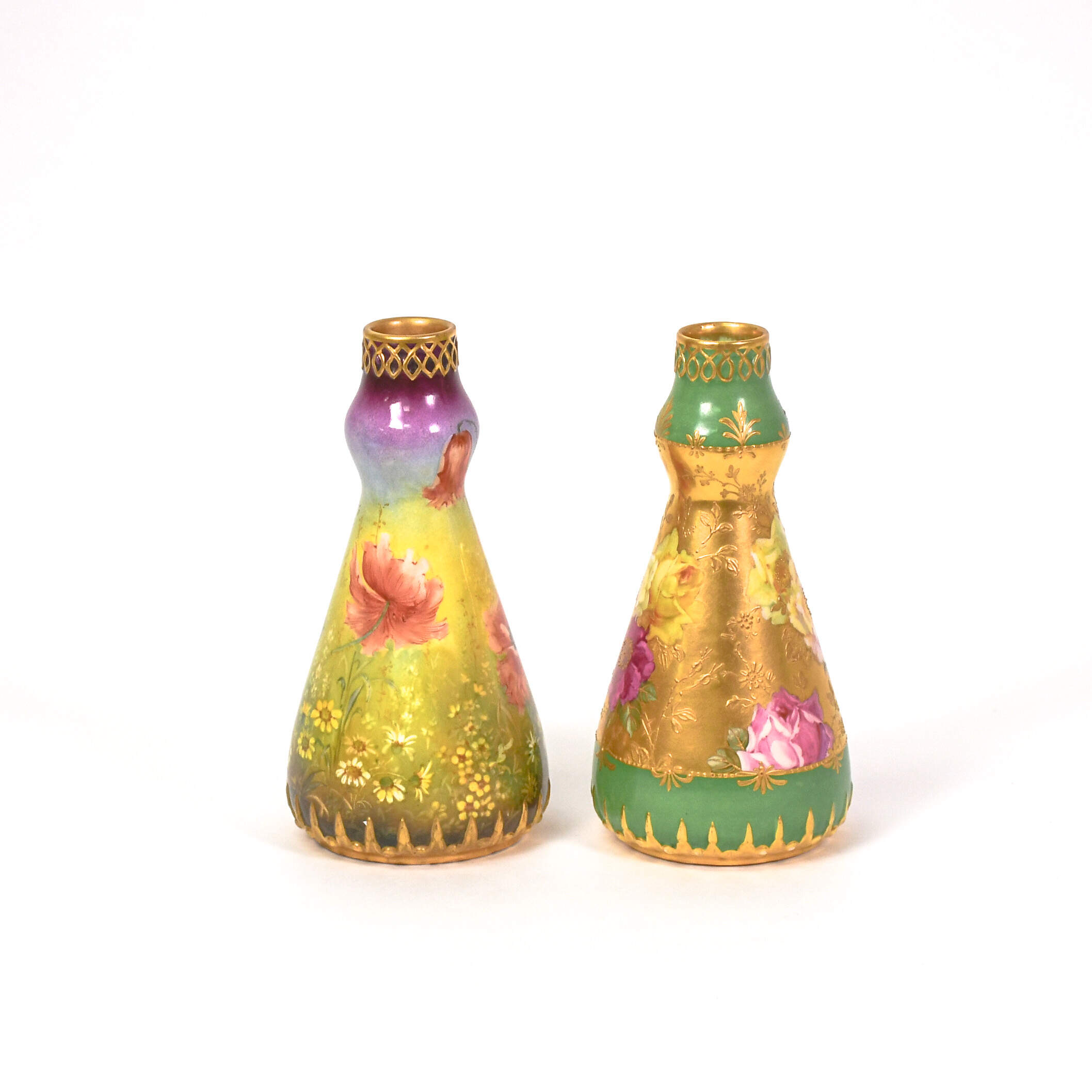 Antique Pair of Art Nouveau Royal Bonn Floral Vases-3