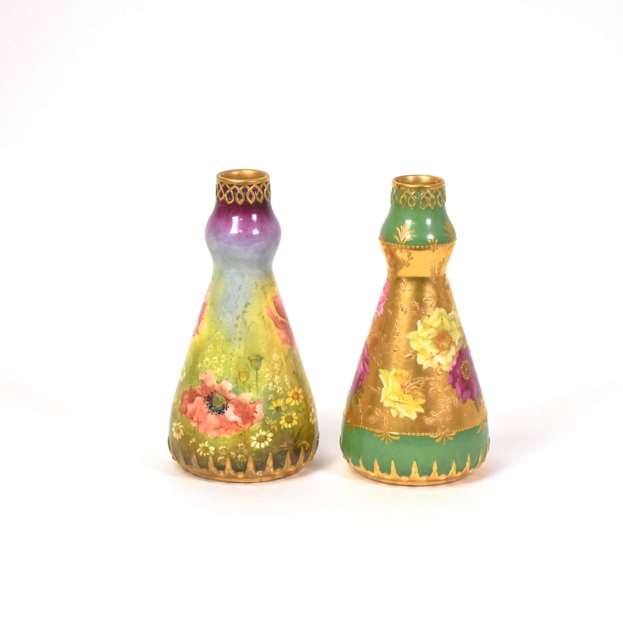 Antique Pair of Art Nouveau Royal Bonn Floral Vases-2