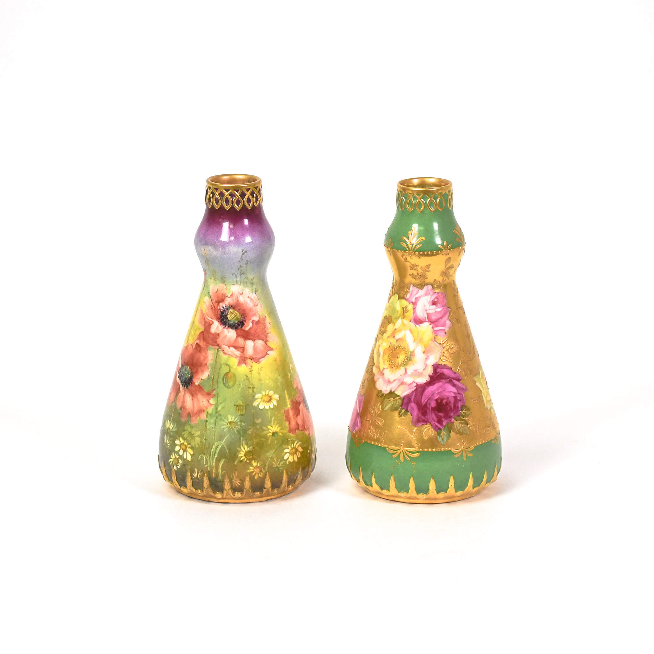 Antique Pair of Art Nouveau Royal Bonn Floral Vases-1