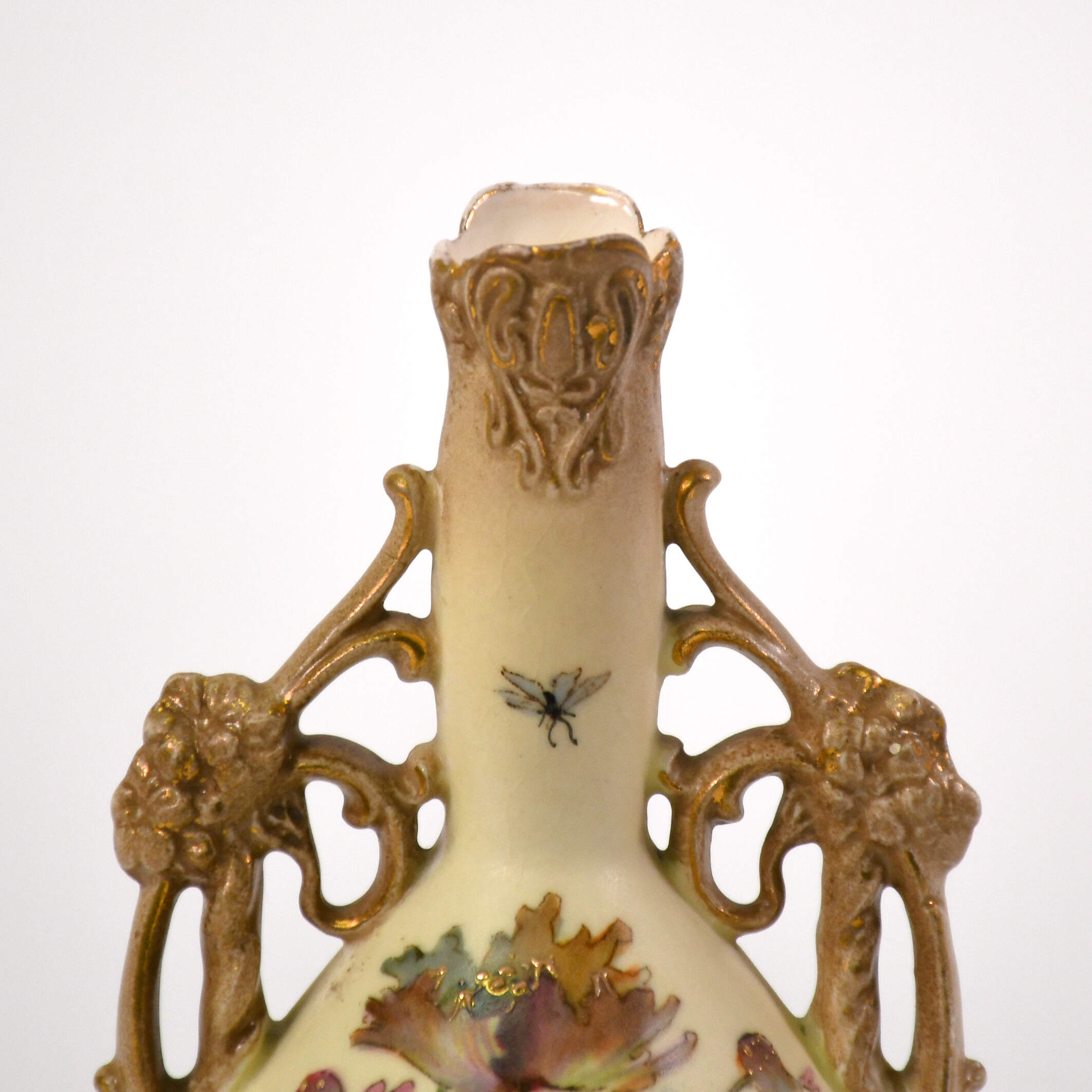 Antique Art Nouveau Ernst Wahliss Floral Turn Teplitz Amphora Vase-7