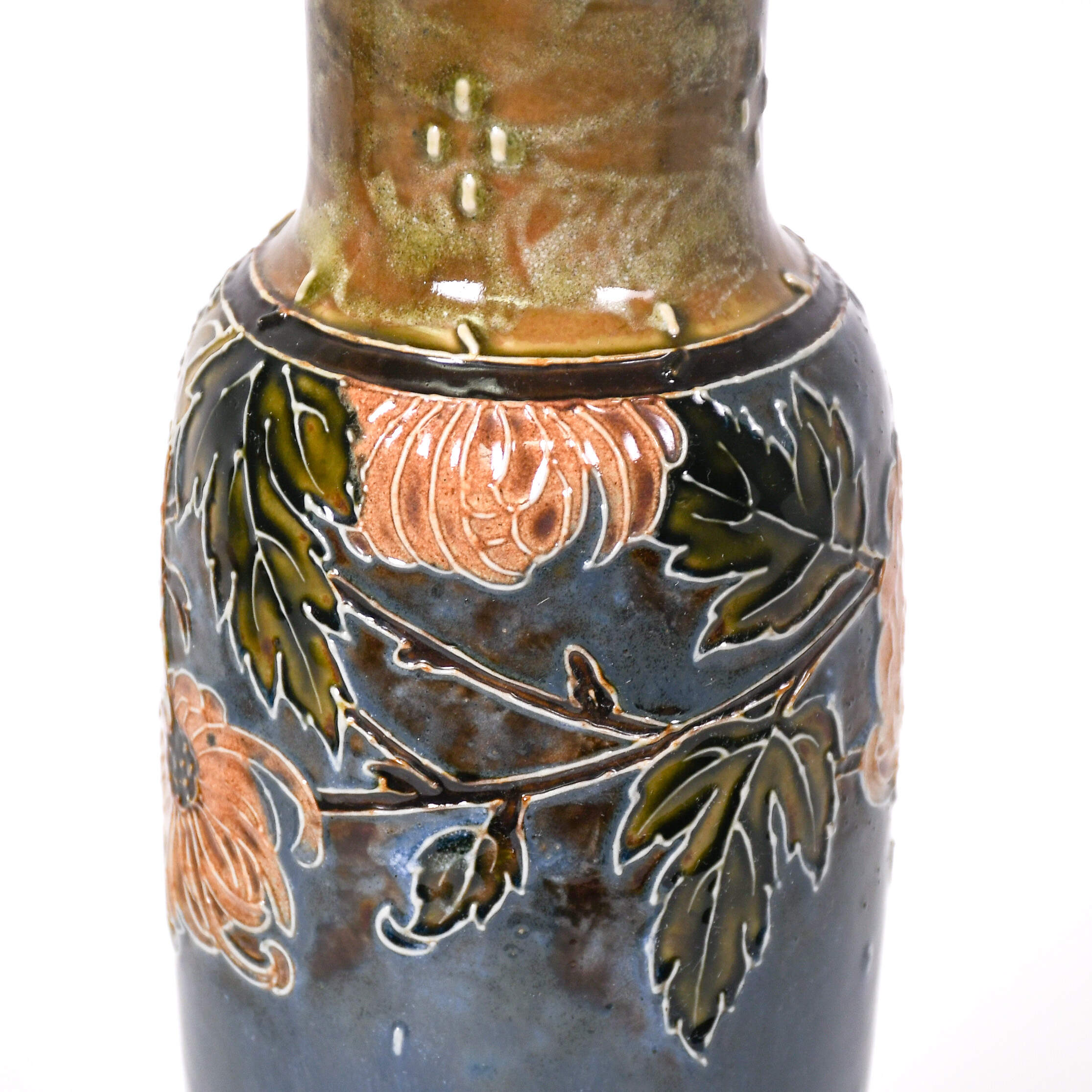 Pair of Royal Doulton Lambeth Stoneware Chrysanthemum Vases-6